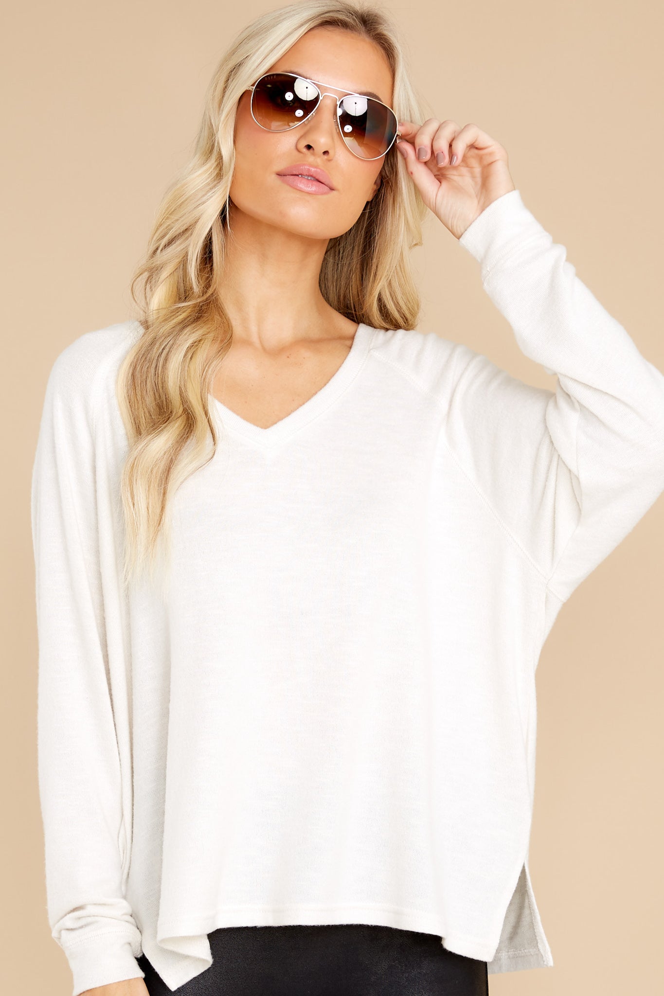 Lyndell Sandstone Brushed Slub Sweater Top