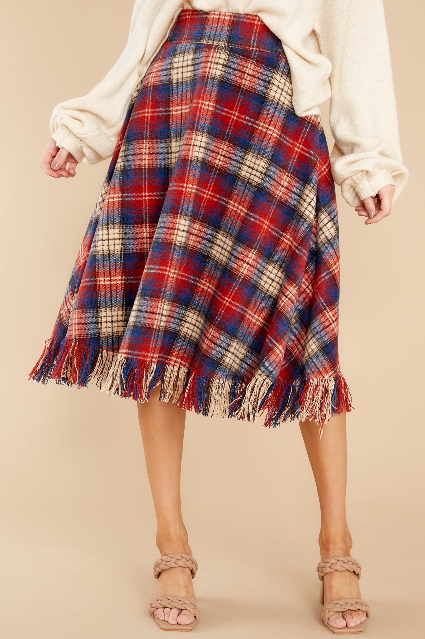 No Drama Here Red Multi Plaid Skirt