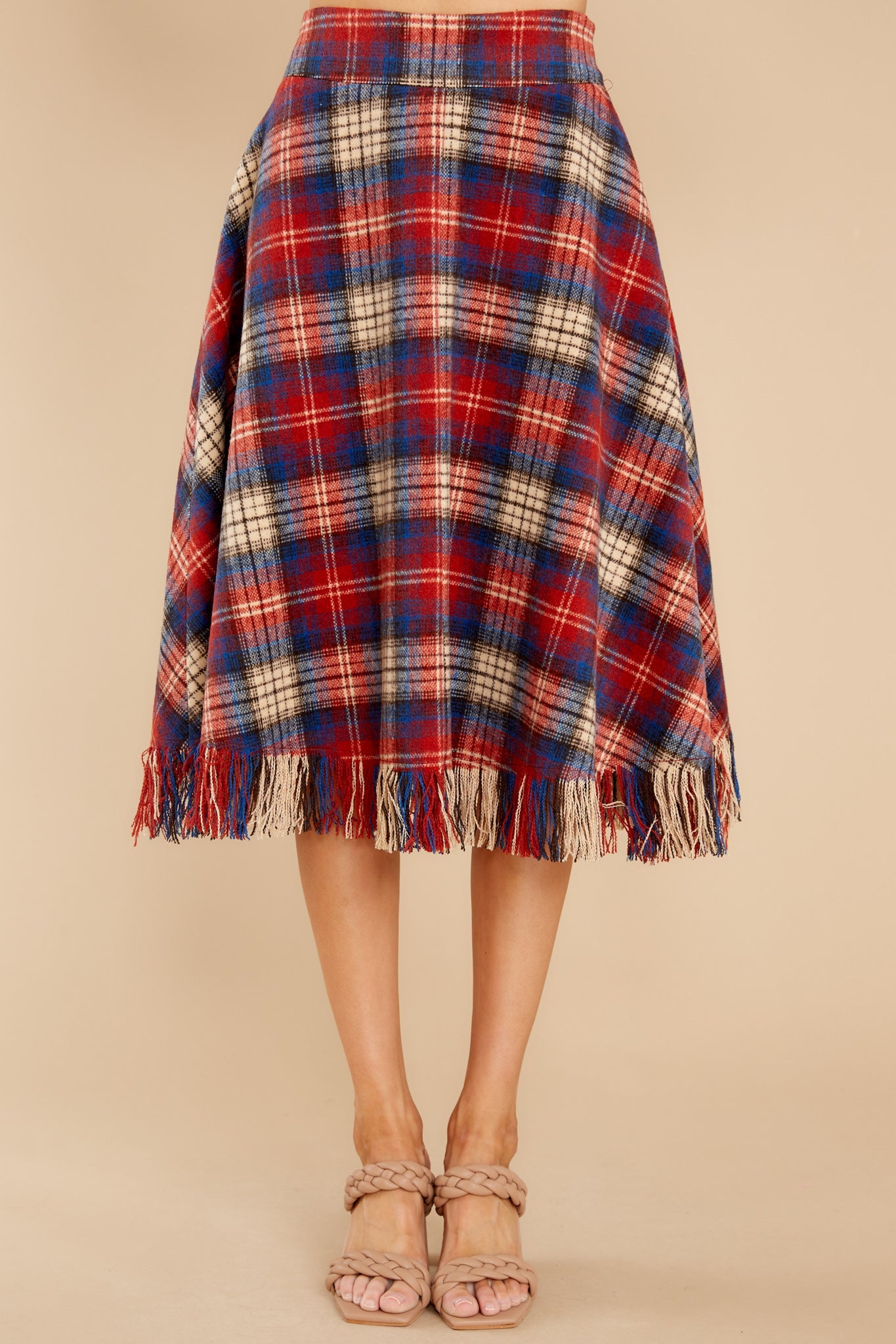 No Drama Here Red Multi Plaid Skirt
