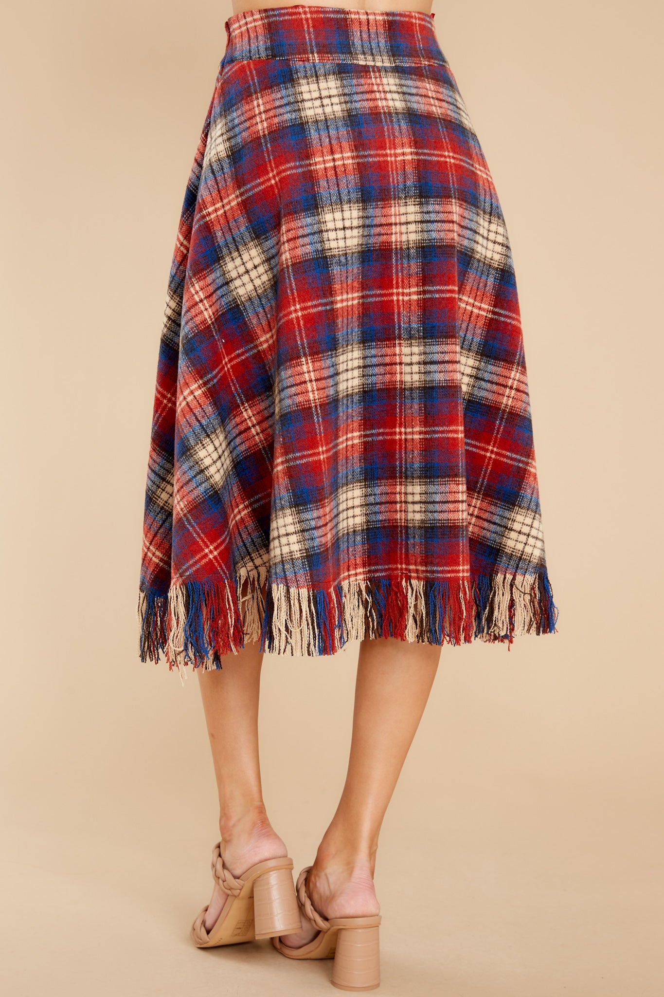 No Drama Here Red Multi Plaid Skirt