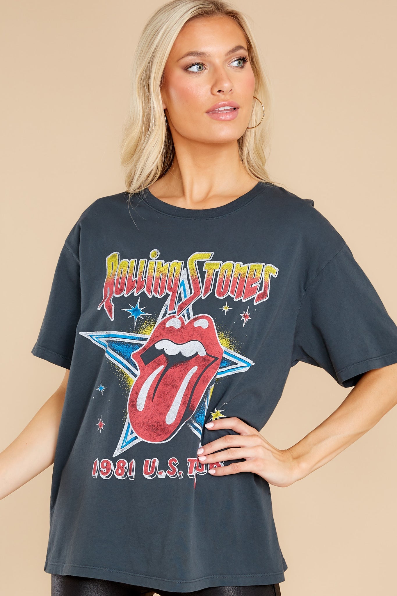 Rolling Stones 1981 US Tour Vintage Black Boyfriend Tee