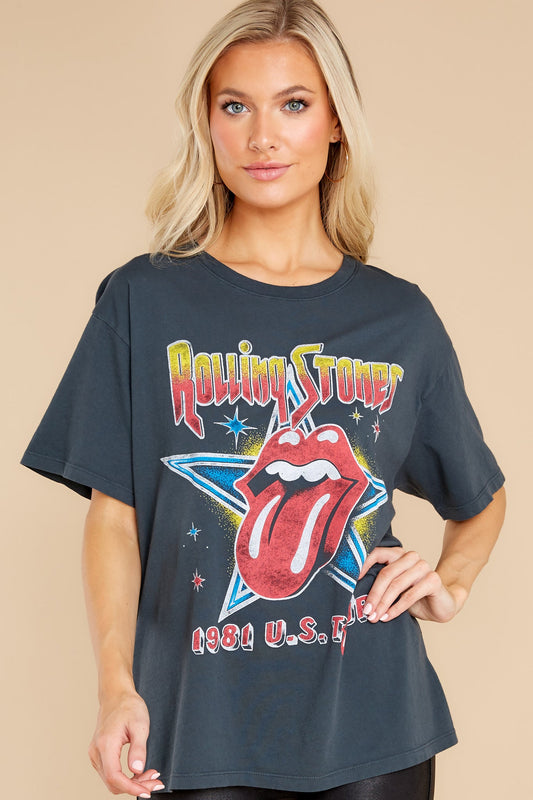 Rolling Stones 1981 US Tour Vintage Black Boyfriend Tee