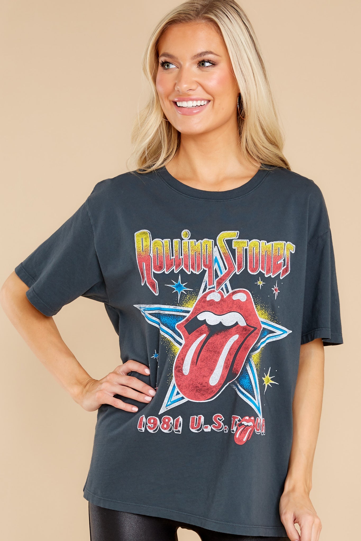 Rolling Stones 1981 US Tour Vintage Black Boyfriend Tee