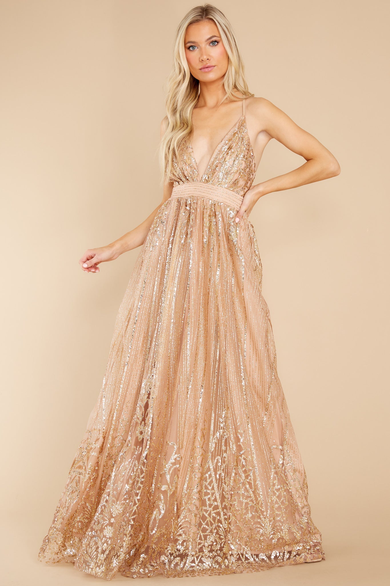 Real Elegance Rose Gold Maxi Dress