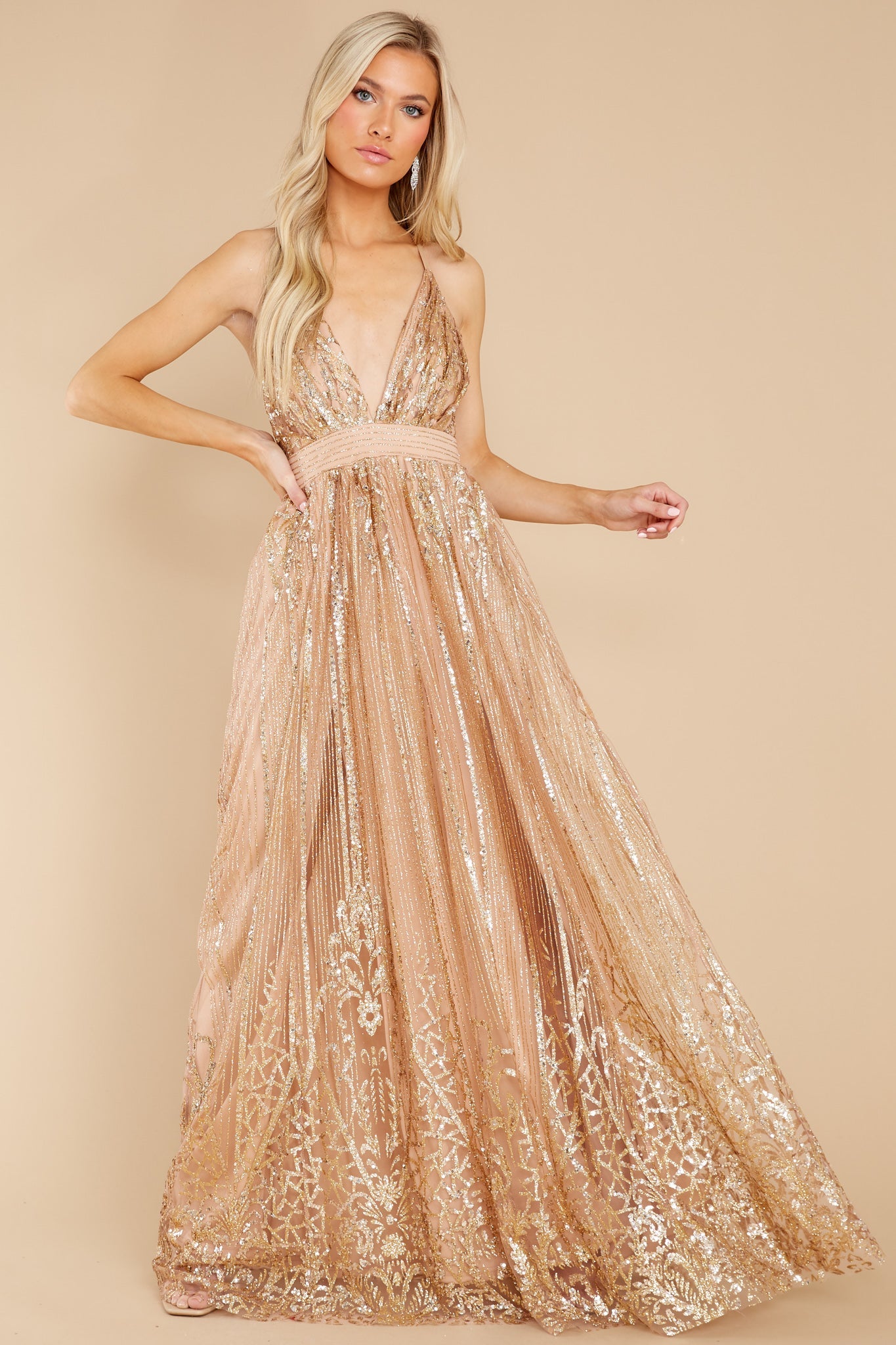 Real Elegance Rose Gold Maxi Dress