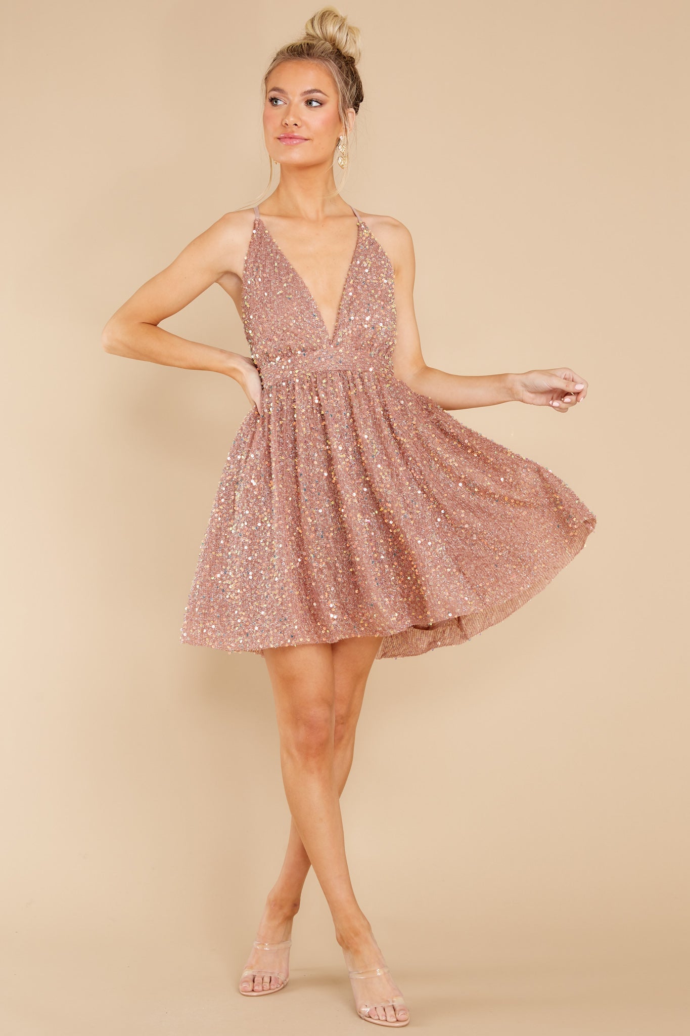 It's No Secret Blush Sequin Dress