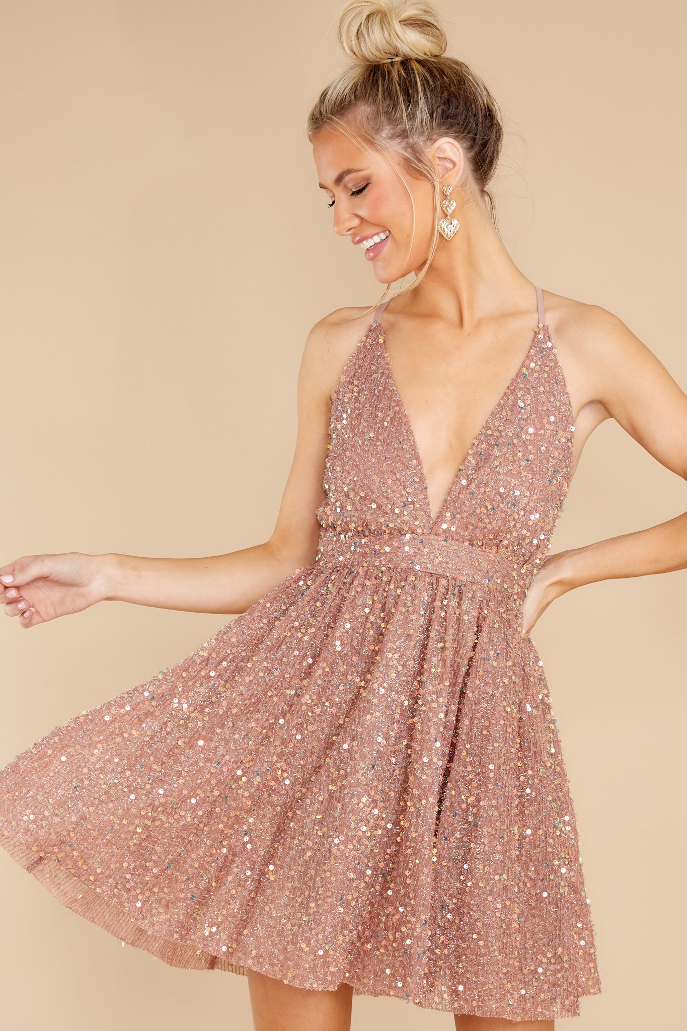 It's No Secret Blush Sequin Dress
