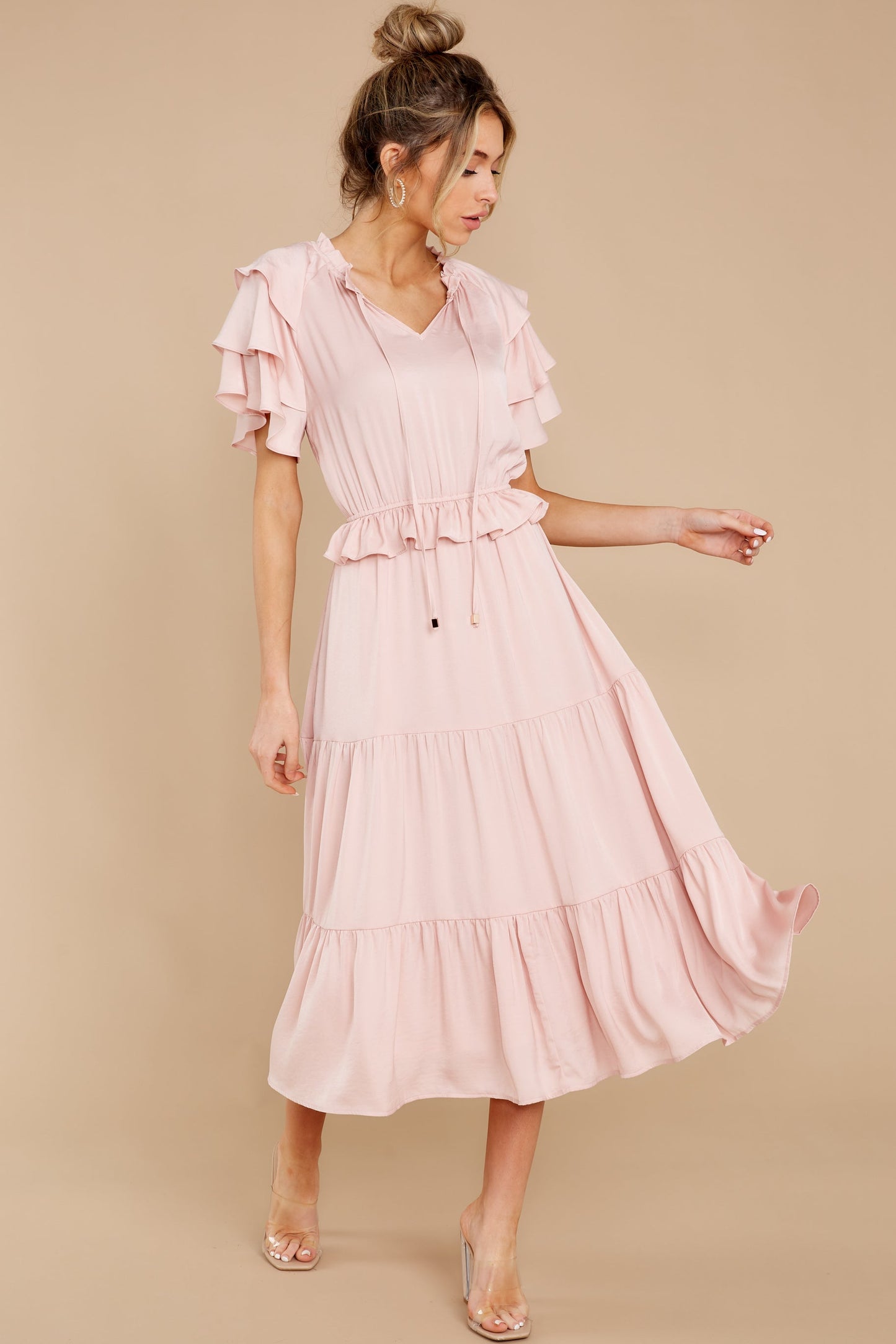 Frilled With You Blush Pink Midi Dress