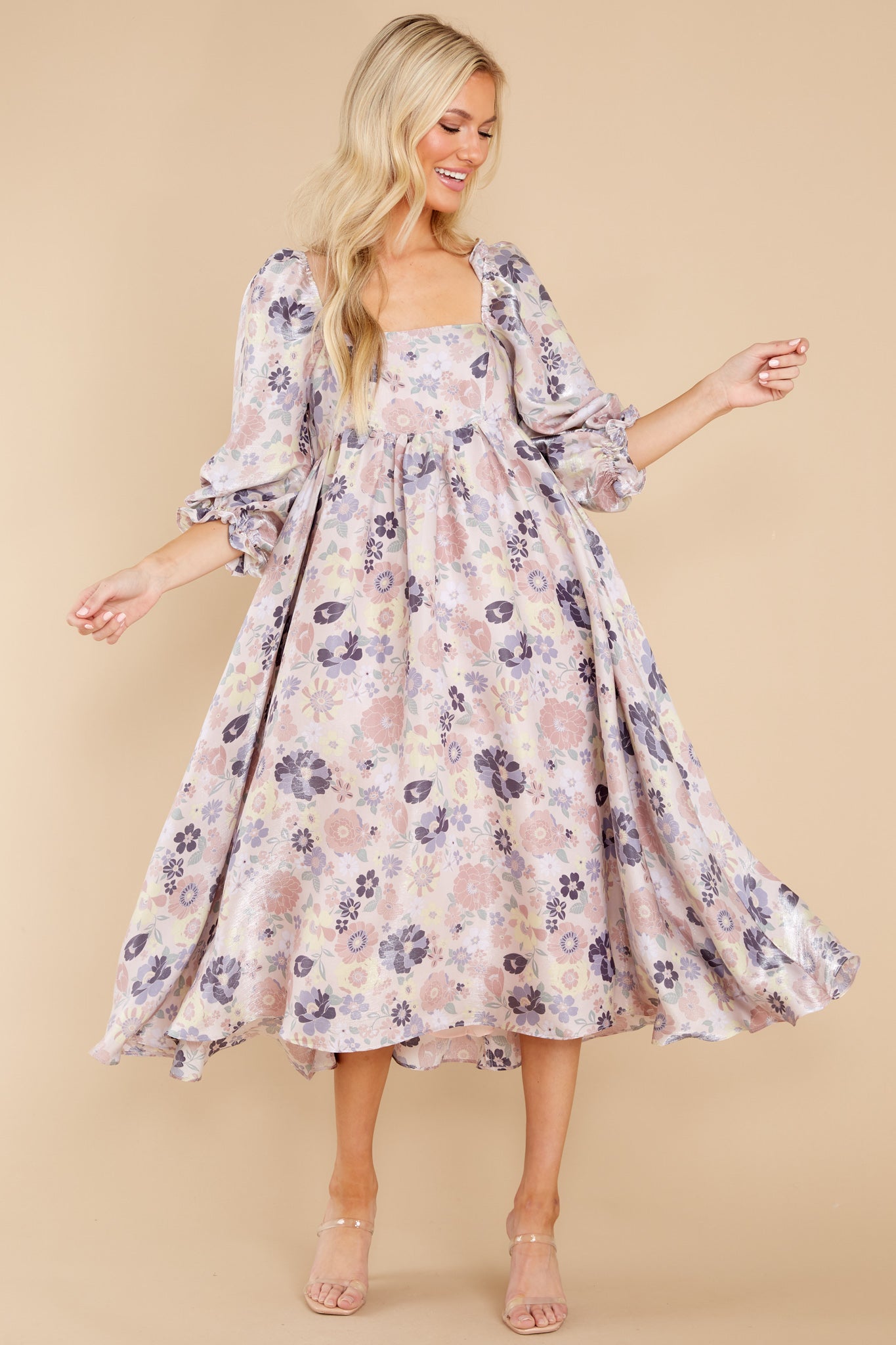 Love Wins Lavender Floral Print Midi Dress