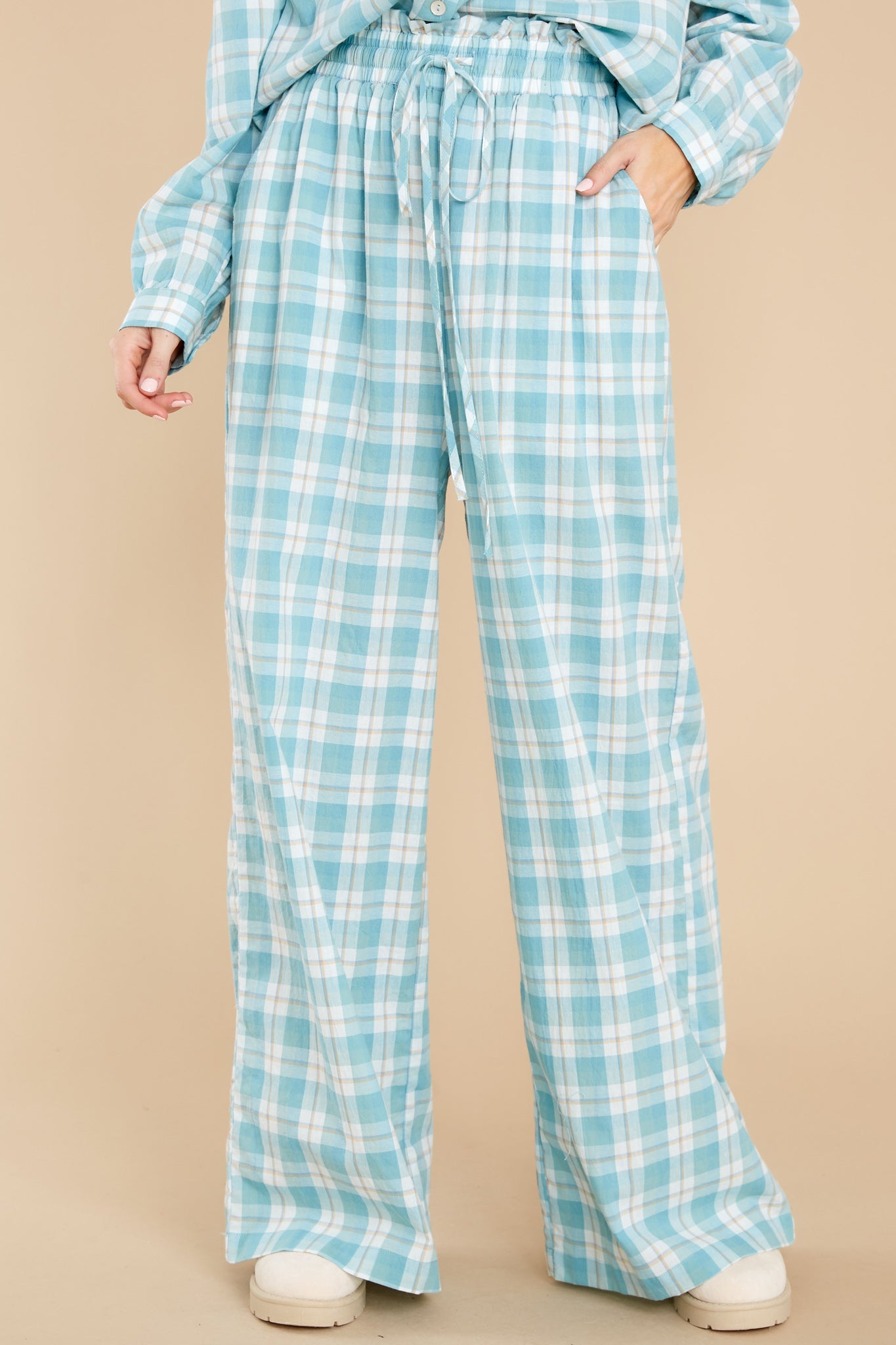 Snooze And Snuggle Teal Plaid Cotton Pajama Pants