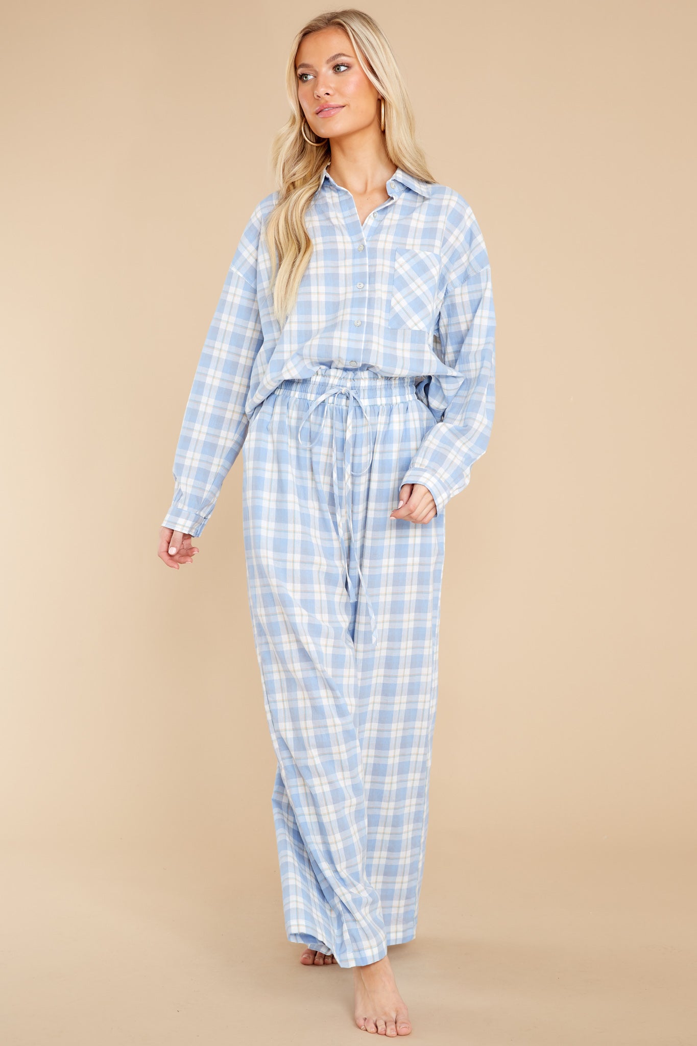 Beauty In Comfort Blue Plaid Cotton Pajama Top