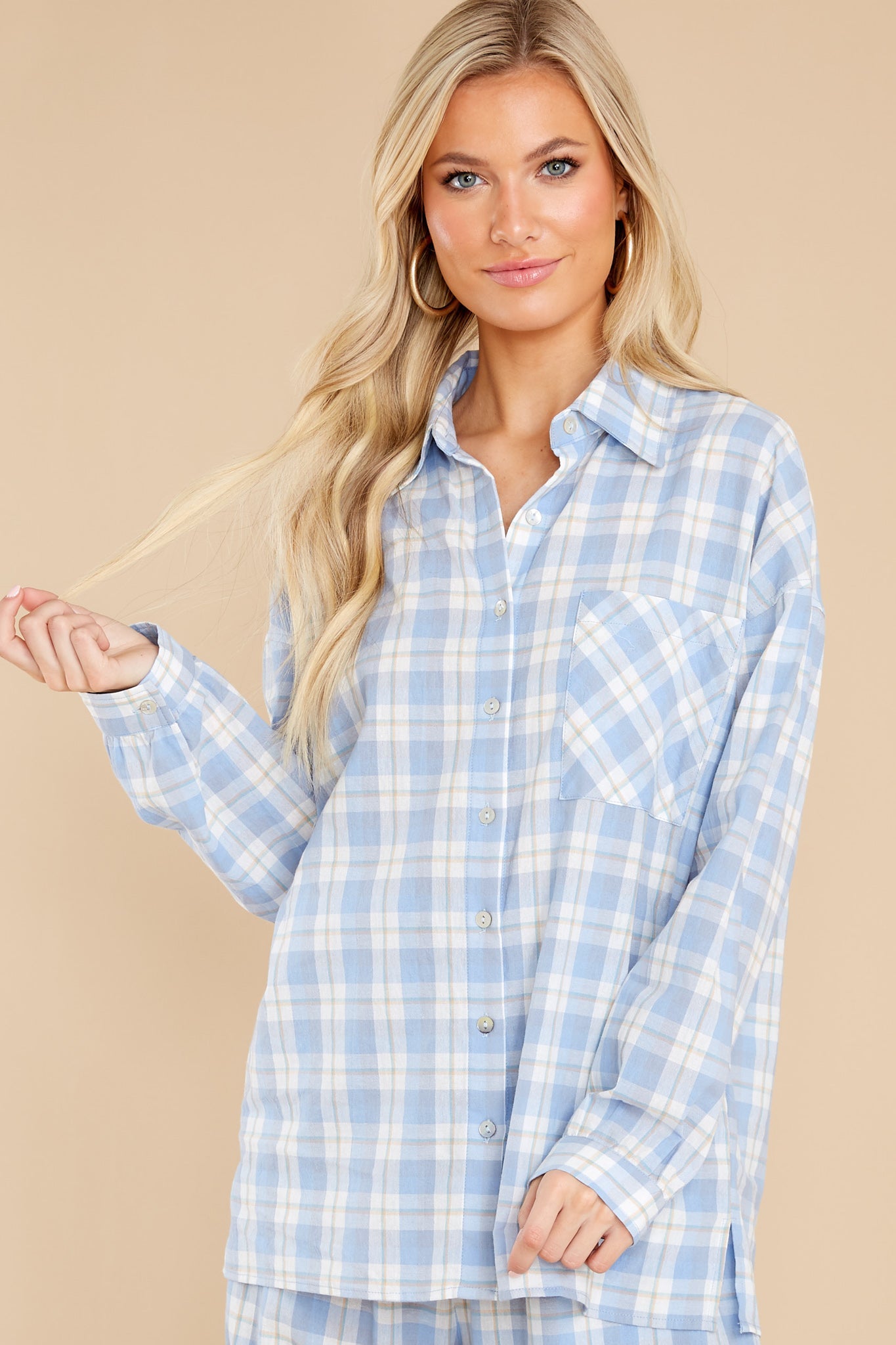 Beauty In Comfort Blue Plaid Cotton Pajama Top