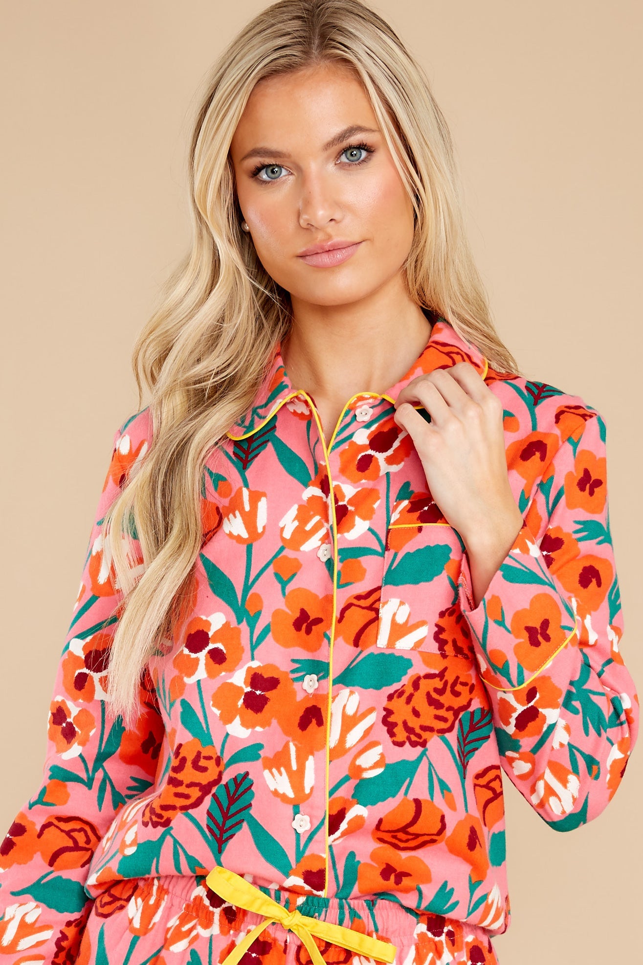 Leisure Pink Las Flores Long Sleeve Shirt