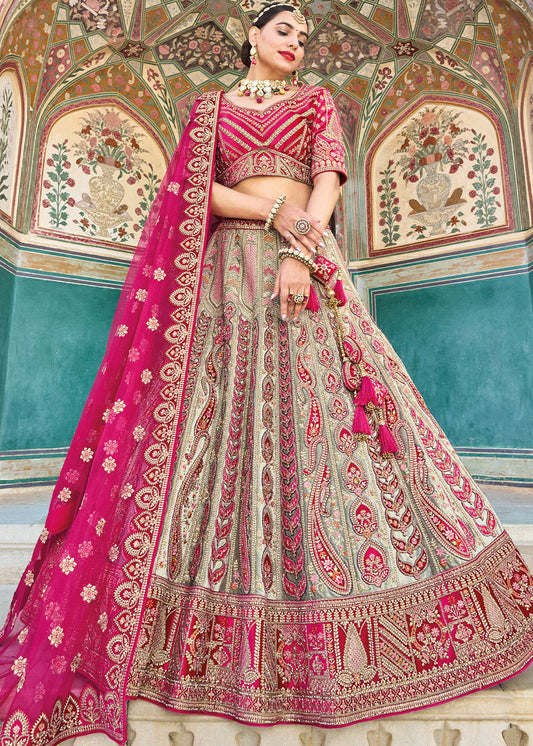 Grey & Pink Velvet Lehenga Choli with Heavy Embroidery Work