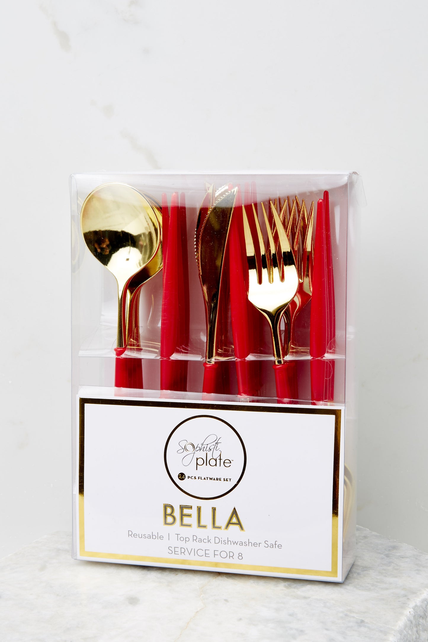 Bella Red And Gold Cutlery Set