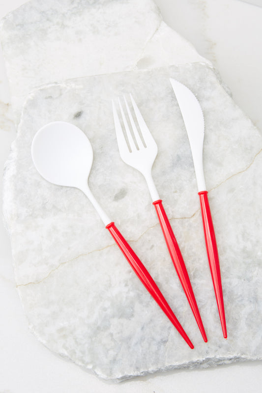 Bella Red And White Cutlery Set