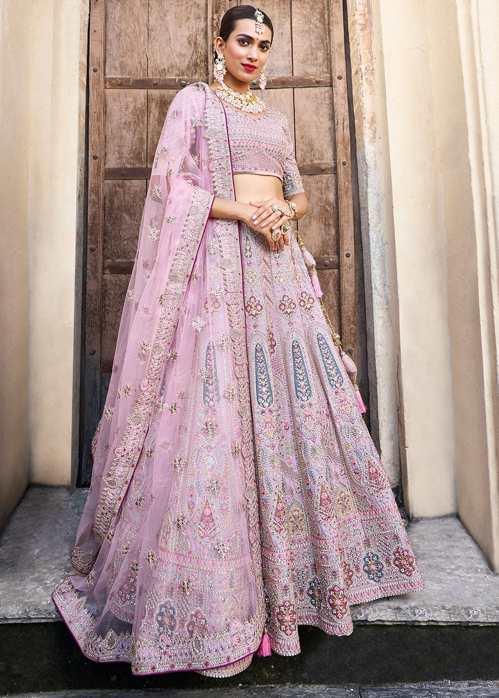 Lavender Purple Banarasi Silk Lehenga Choli with Heavy Embroidery Work