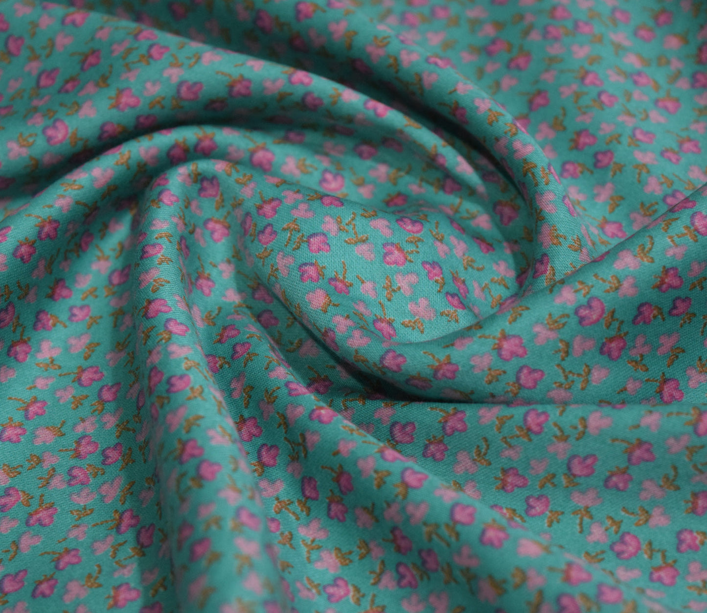 Small Floral Pattern Screen Printed Cotton Satin Fabric Available in Orange , Pink , Blue and Yellow