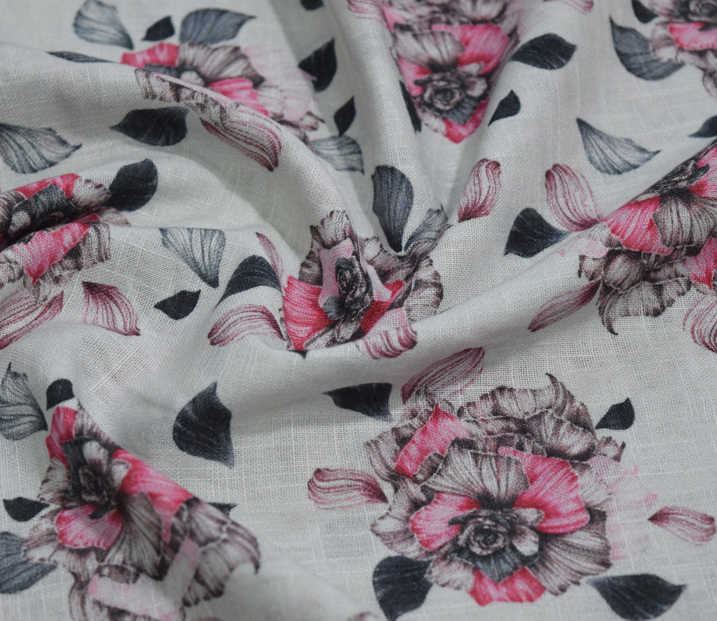 Floral Pattern Digital Printed Cotton Slub Fabric Available in Beige , Pink and Grey