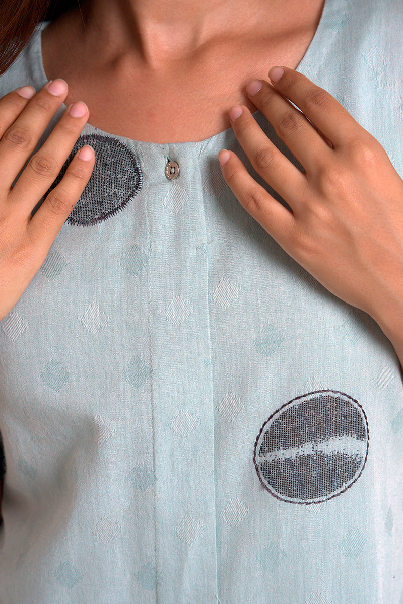 Dusty Sea Green Cotton Woven Kurta With Cotton Bottom