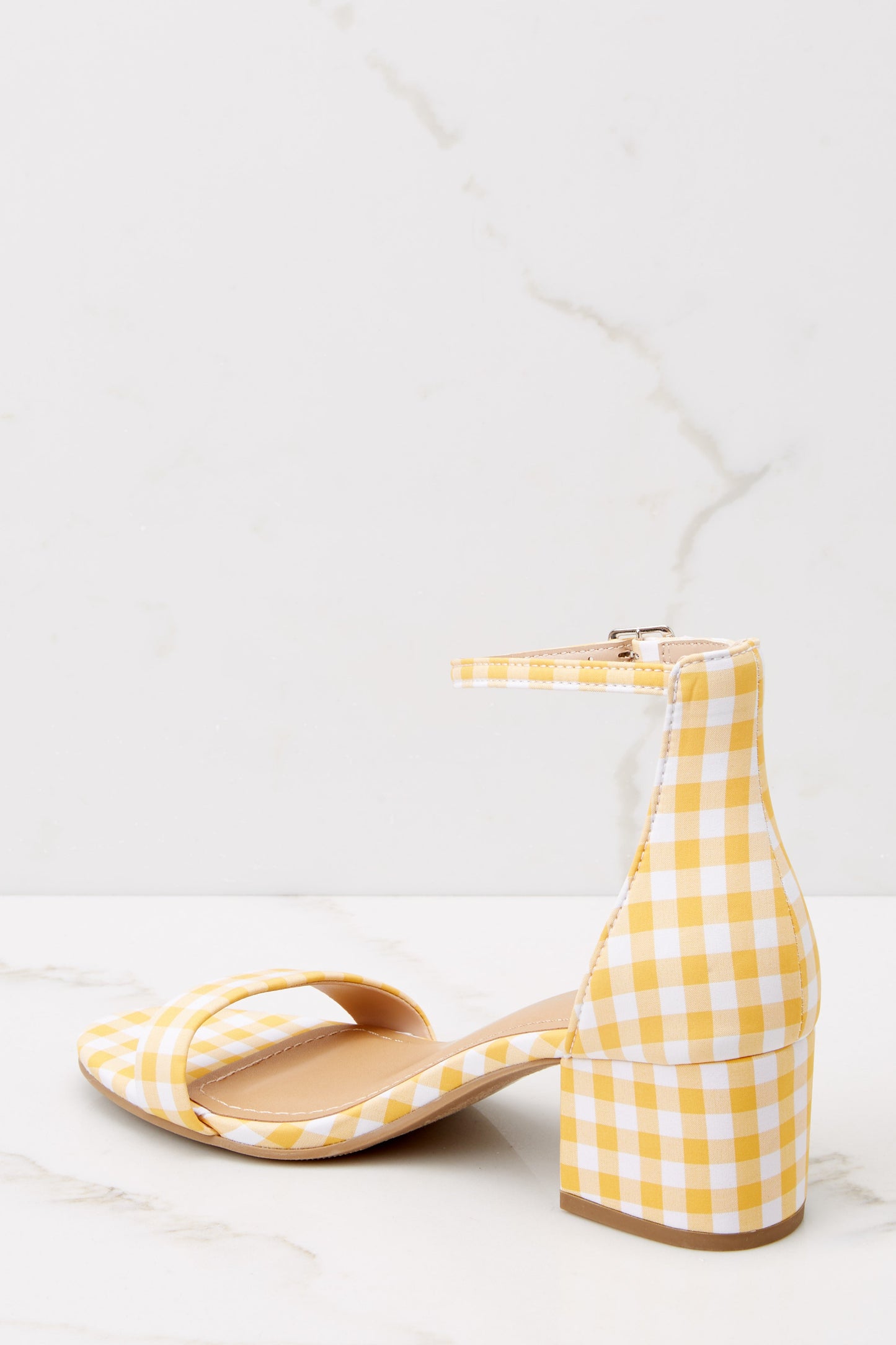 Lighten Up Yellow Gingham Ankle Strap Heels