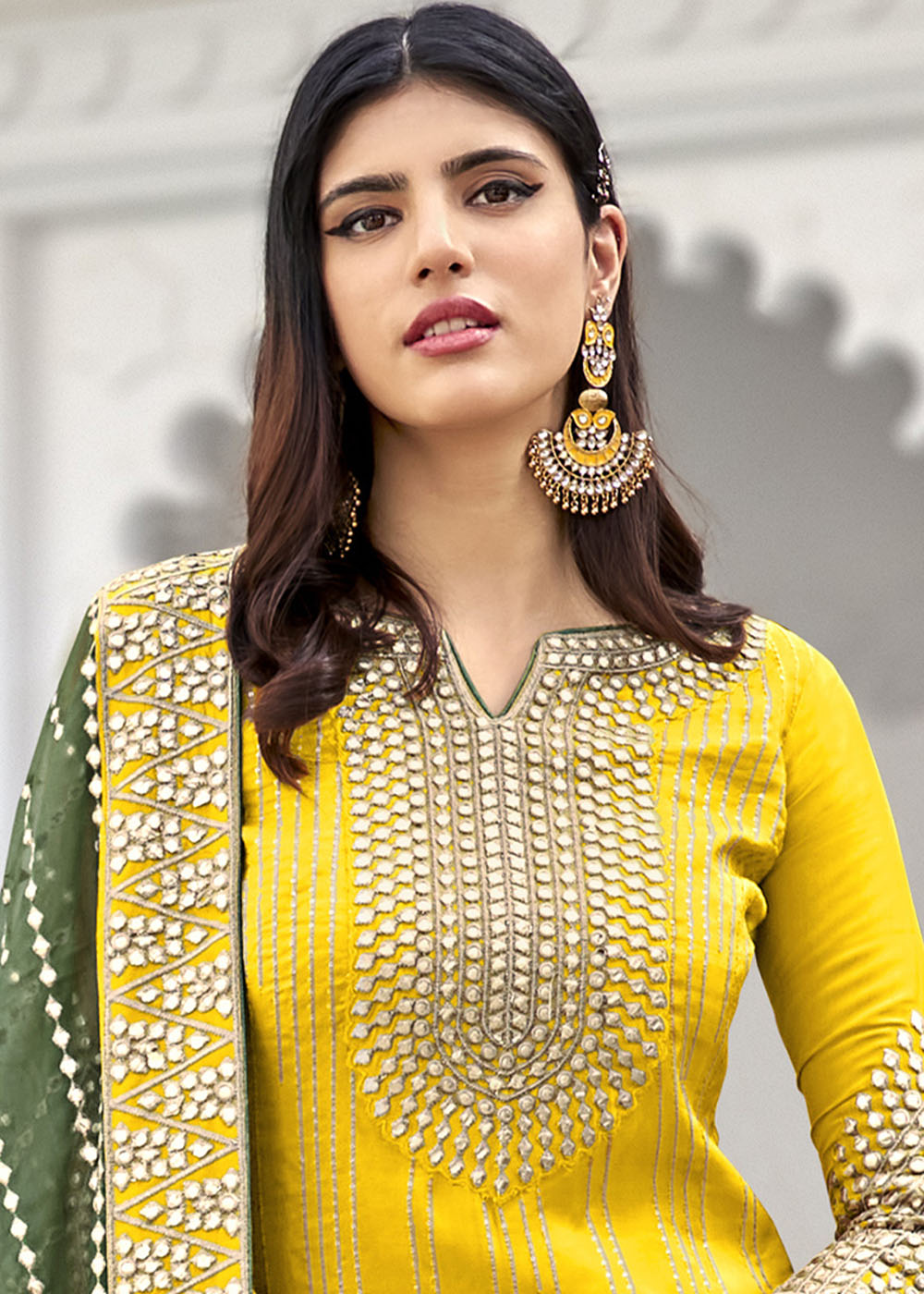 Cadmium Yellow Georgette Embroidered Sharara Suit