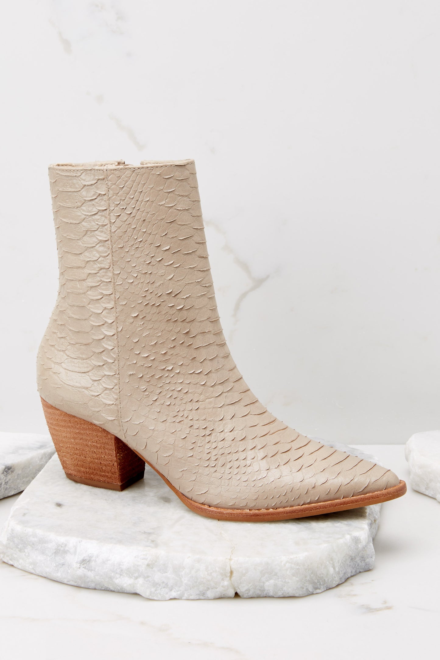 Caty Taupe Snake Ankle Boots