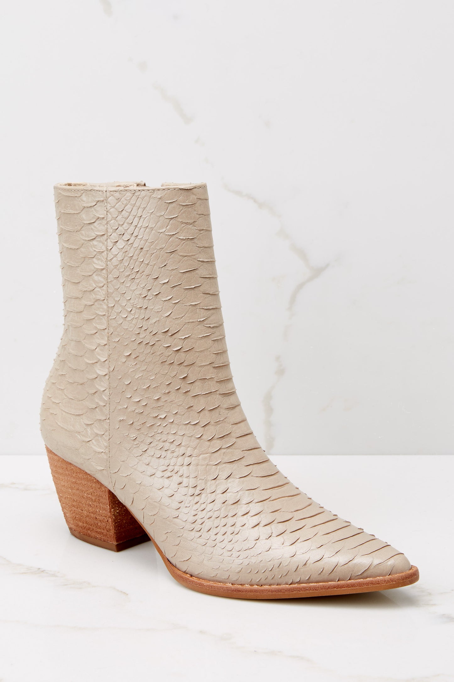 Caty Taupe Snake Ankle Boots
