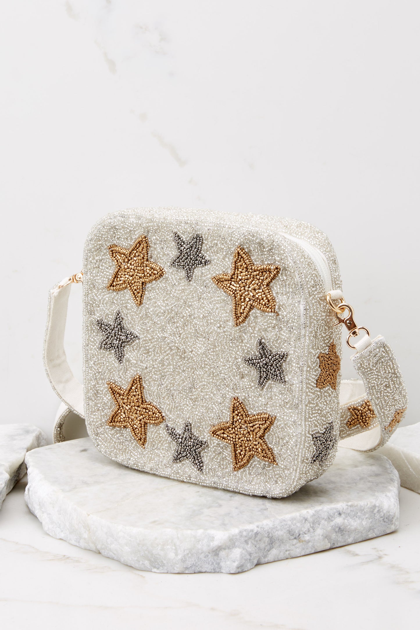 Night Of Lights Silver Multi Beaded Bag