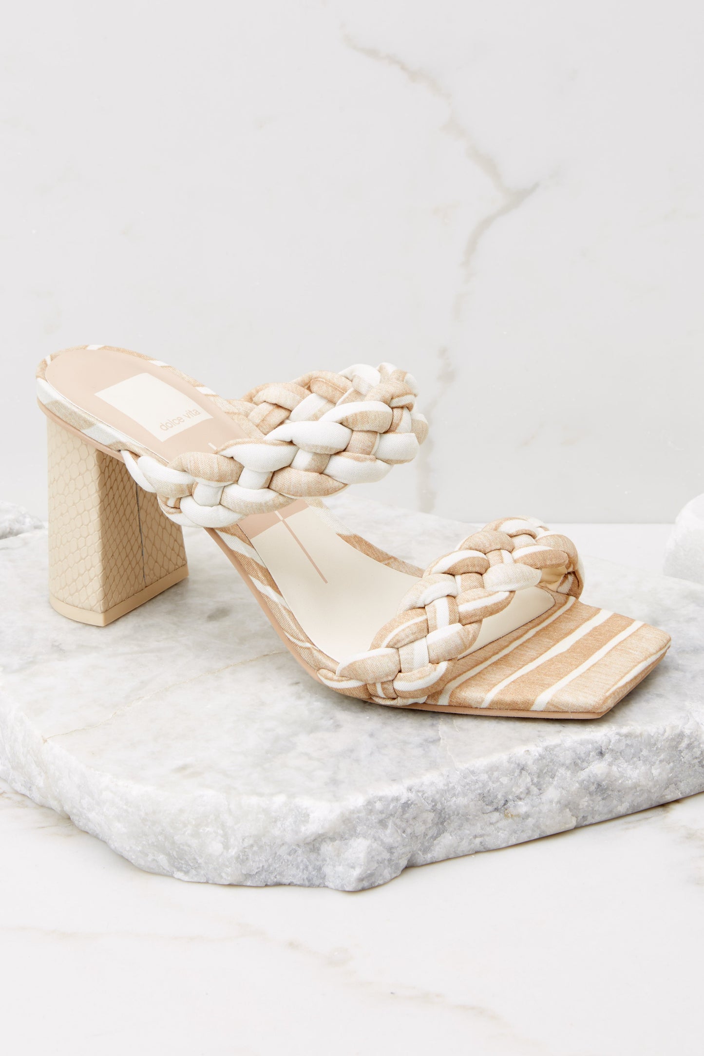 Paily White Stripe Fabric Heels