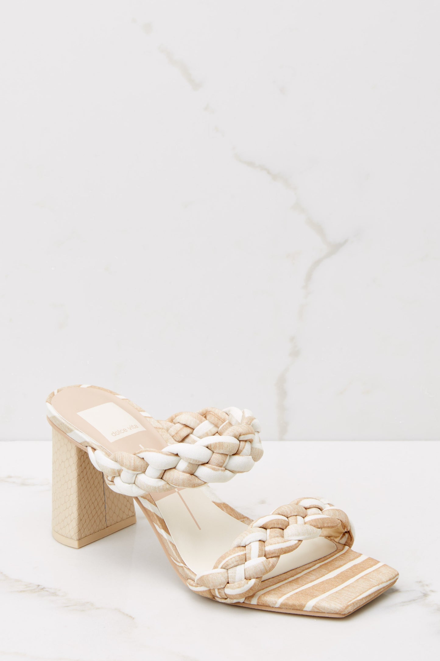 Paily White Stripe Fabric Heels