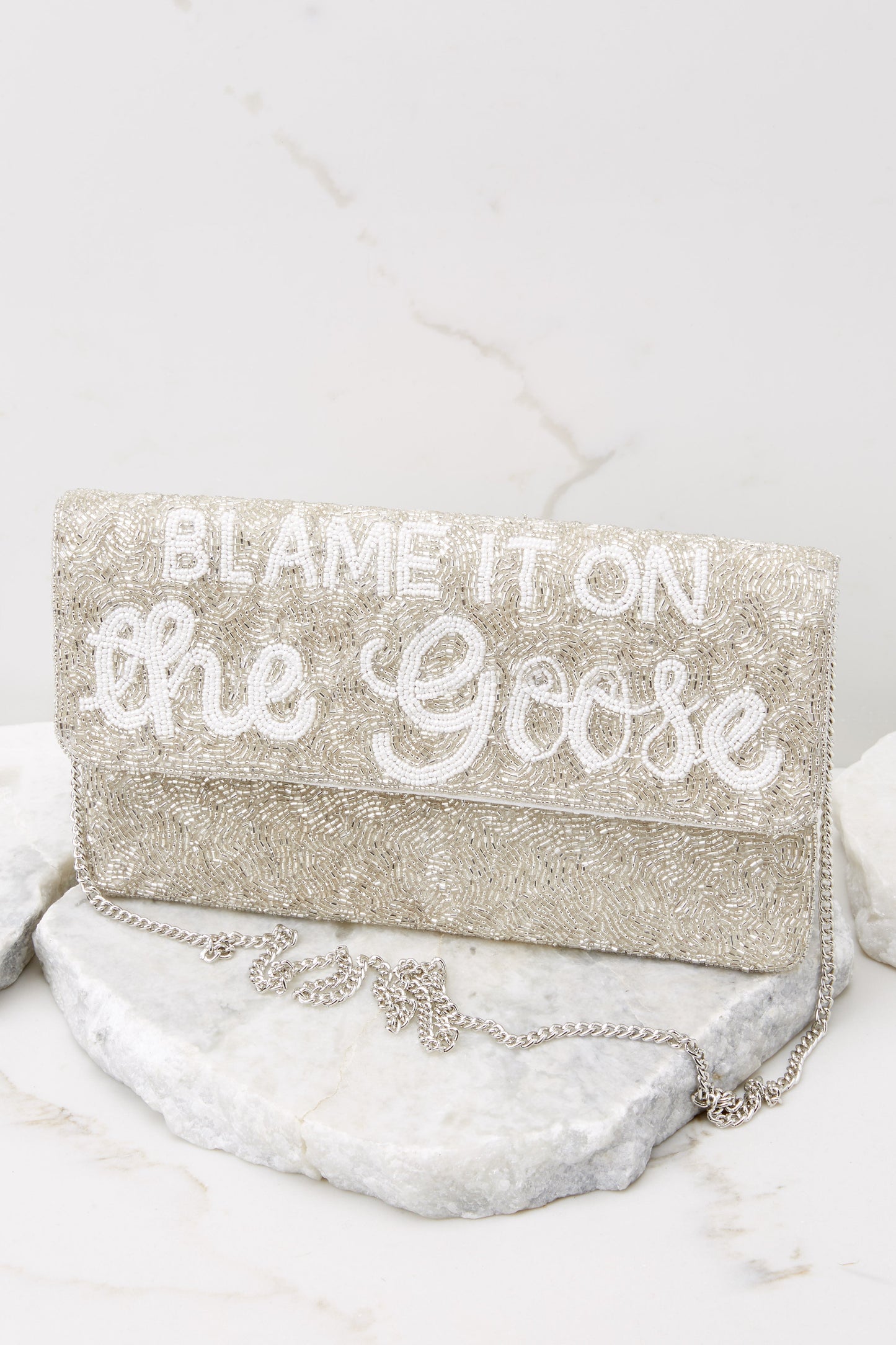 Bad And Boozy Silver Beaded Clutch