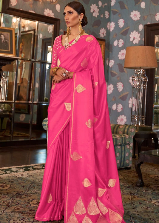 Taffy Pink Zari Butta Woven Banarasi Silk Saree : Top Pick