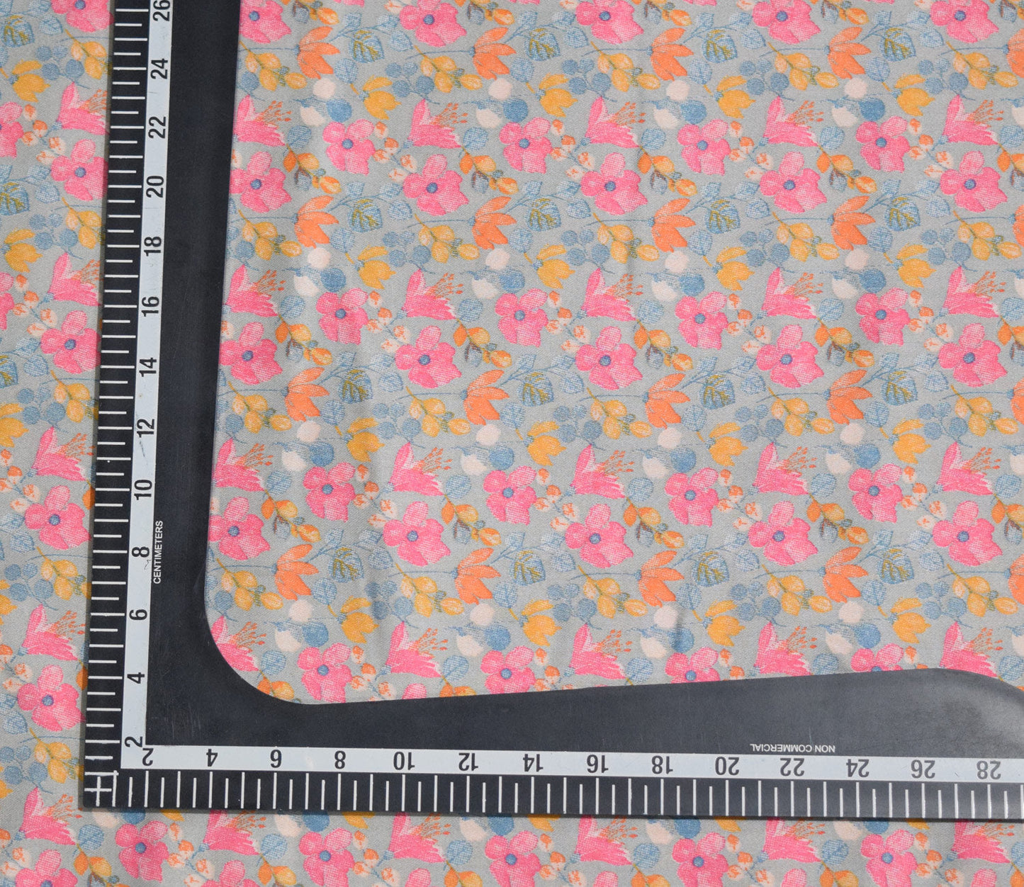 Floral Pattern Screen Printed Cotton Satin Fabric Available in Blue , Yellow, Peach and Grey