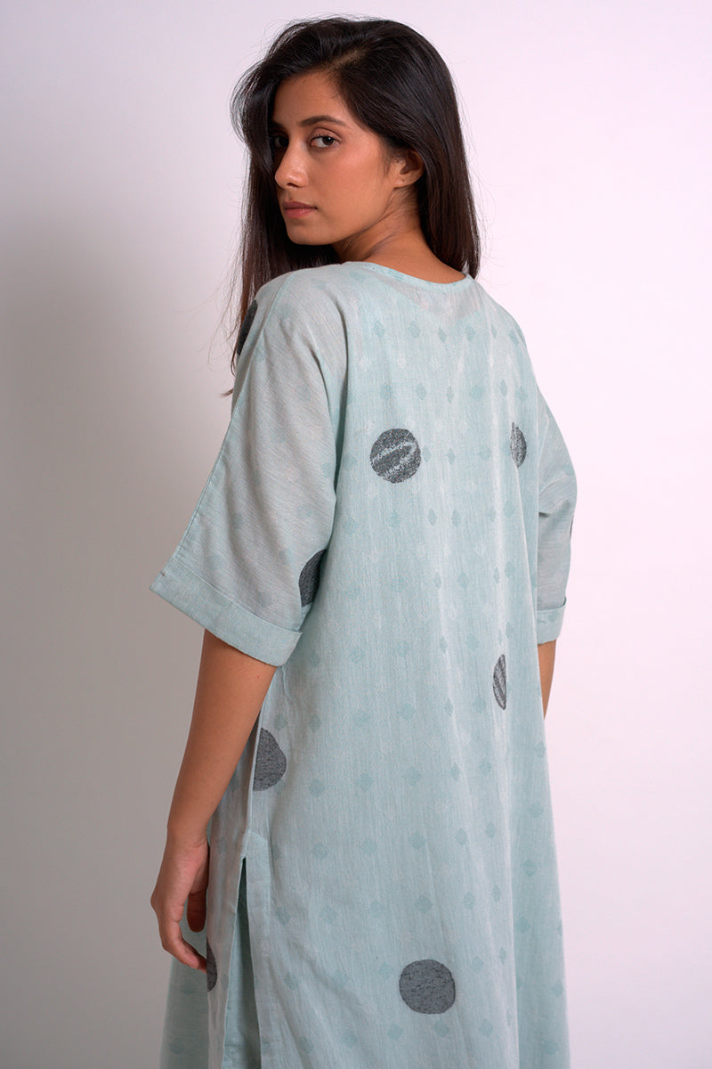 Dusty Sea Green Cotton Woven Kurta With Cotton Bottom