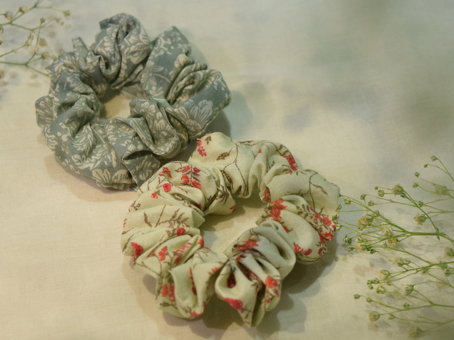 Set of 2- Printed Cotton Scrunchies