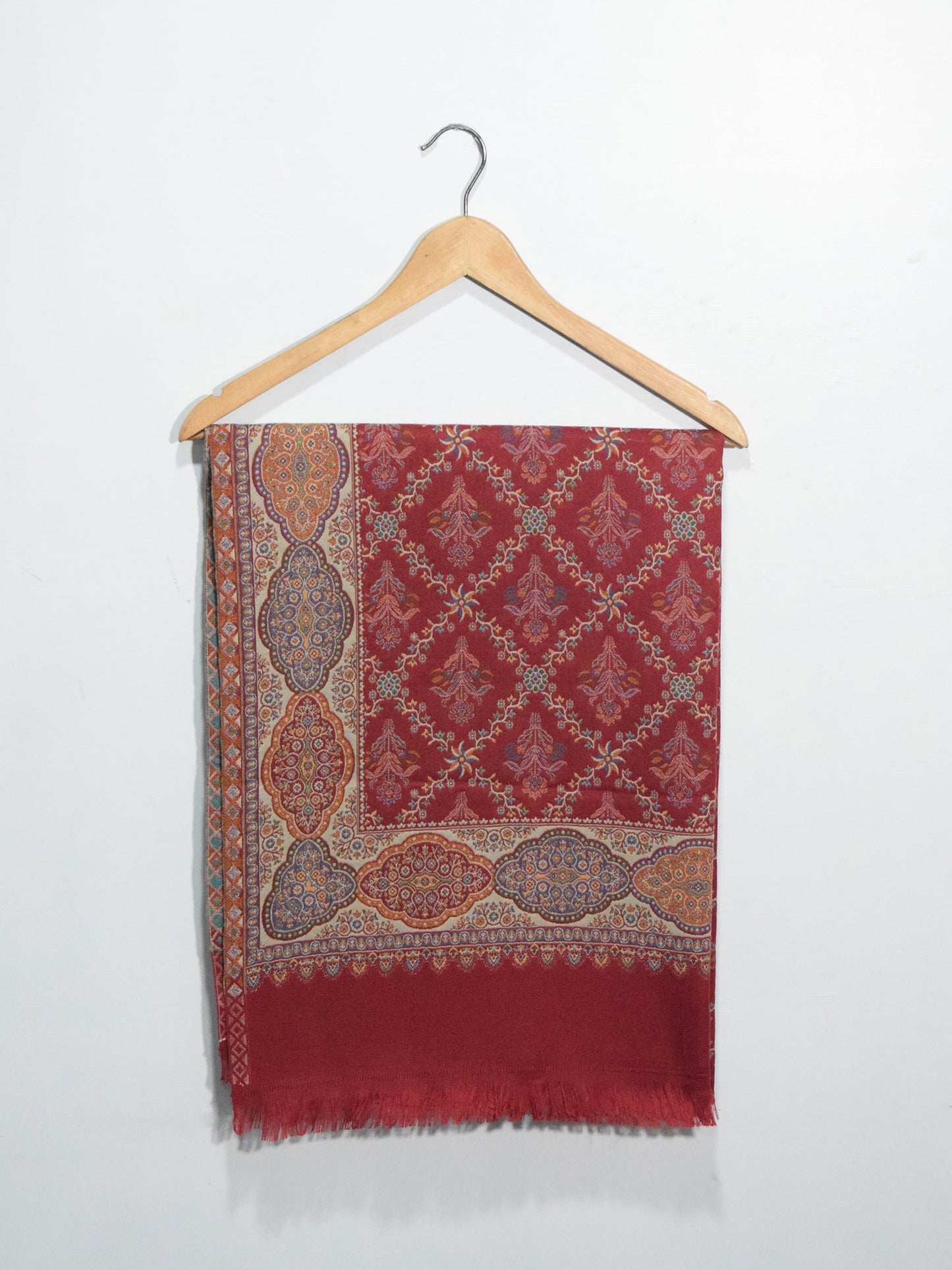 Red Woven Jacquard Pashmina Shawl