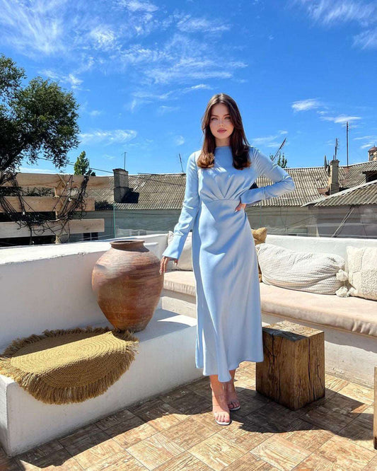 Aura Sky-Blue Tuck-in Elastic Midi Dress