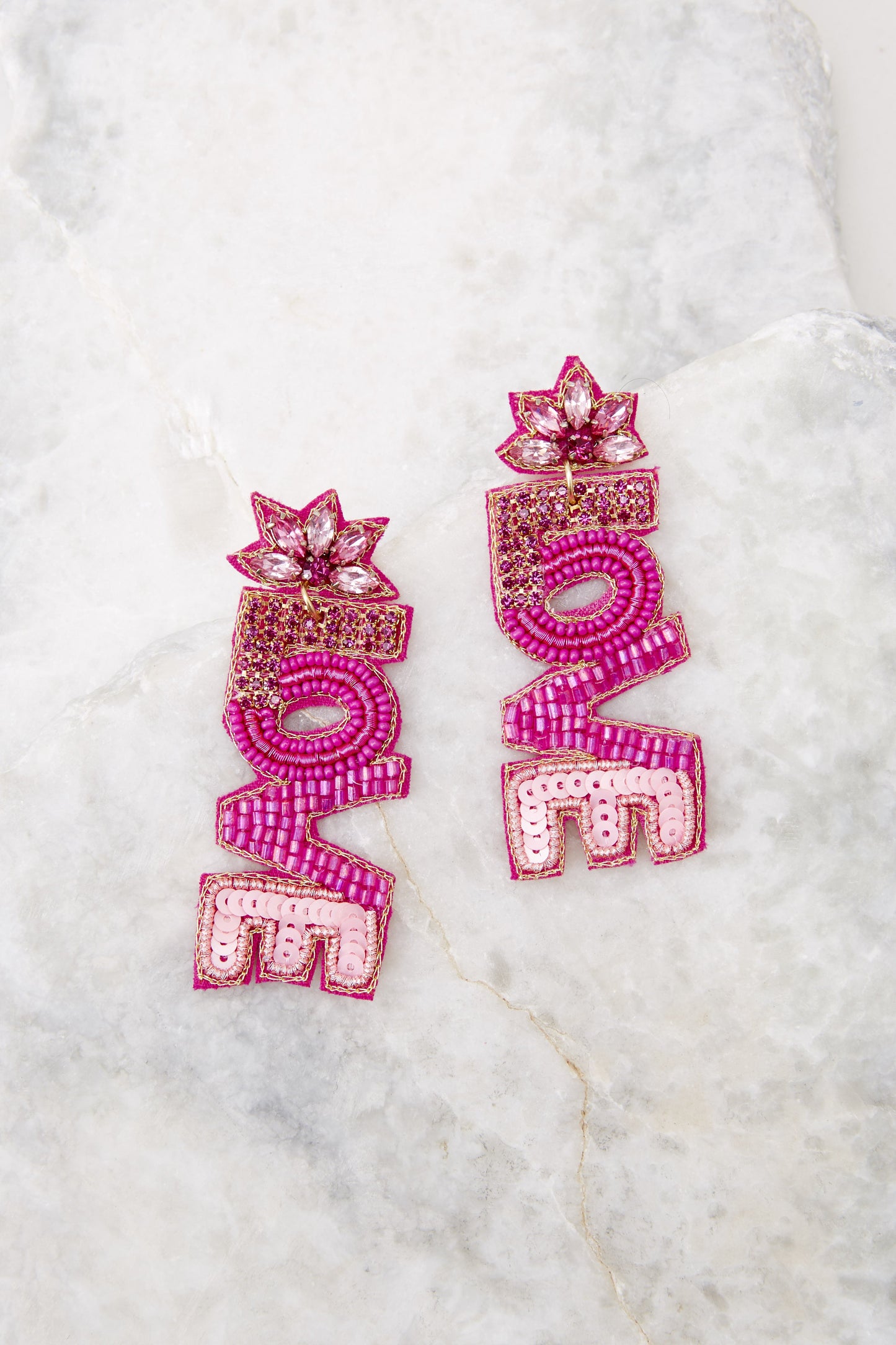 Love Is Powerful Fuchsia Beaded Earrings