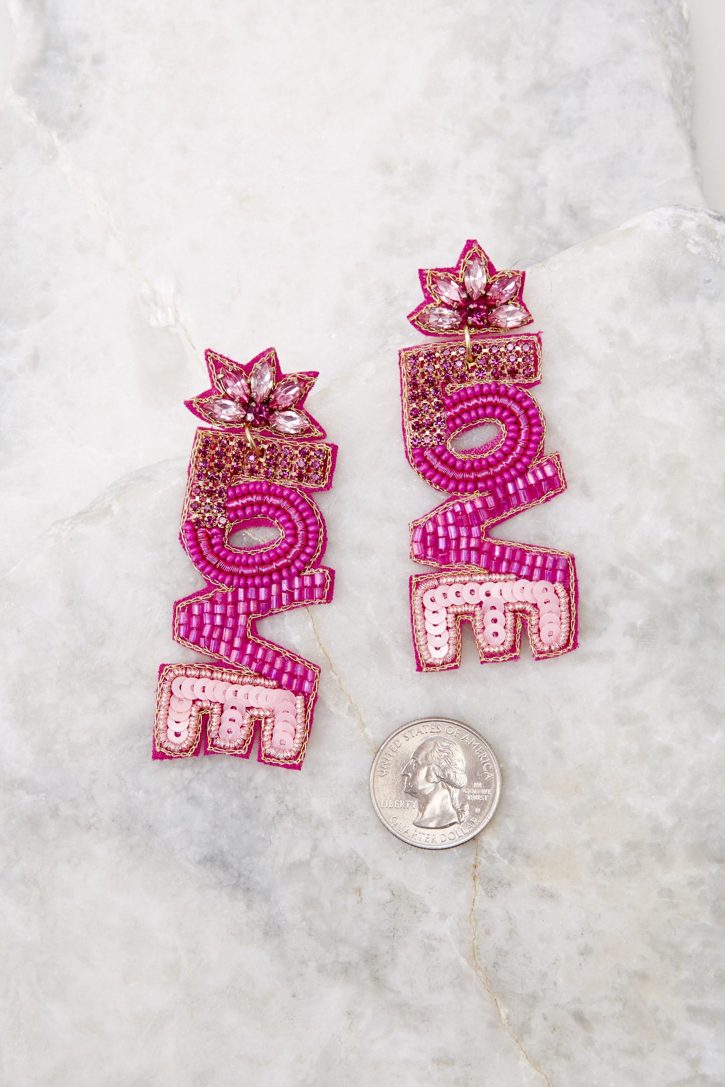 Love Is Powerful Fuchsia Beaded Earrings