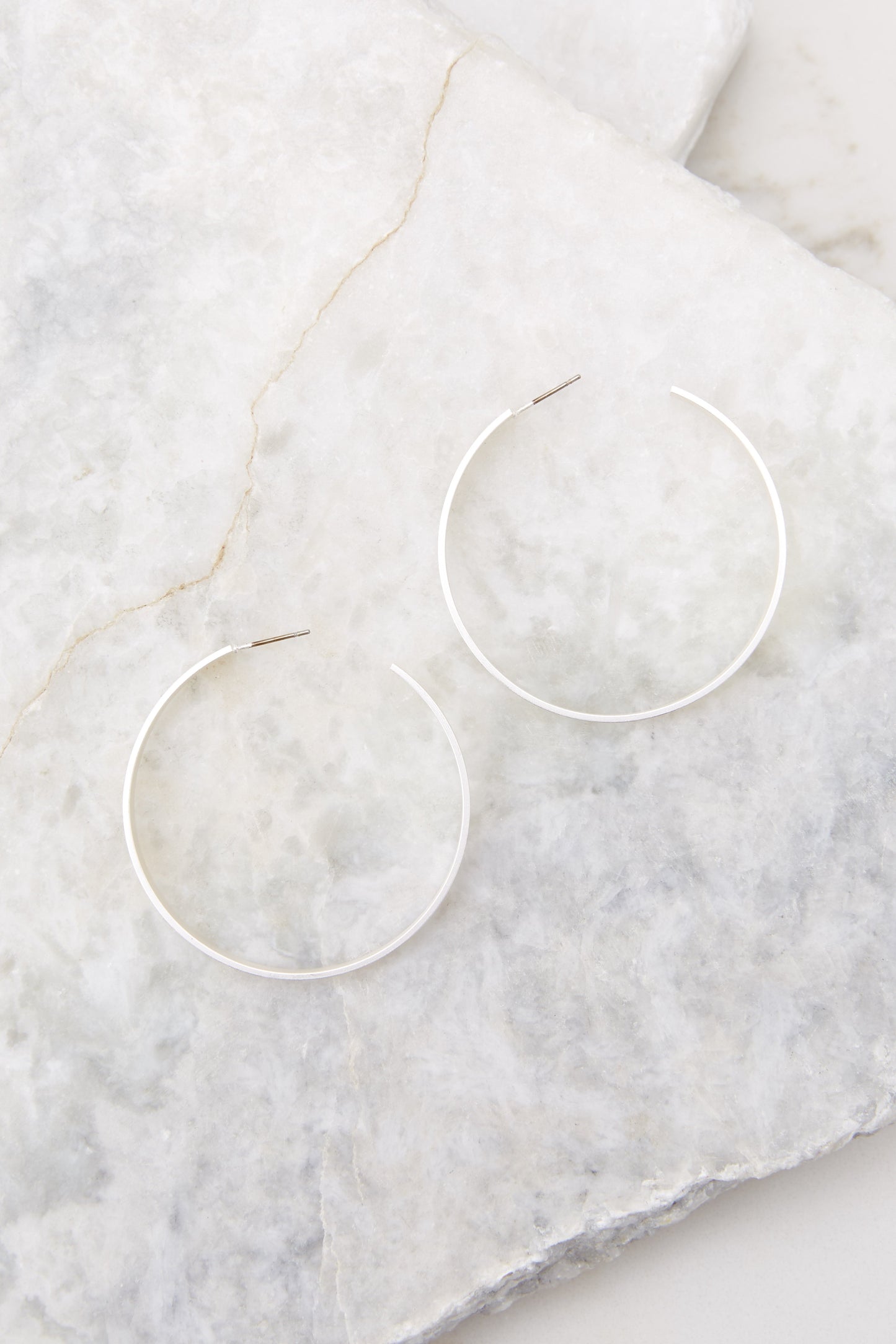 She's Perfection Matte Silver Hoops