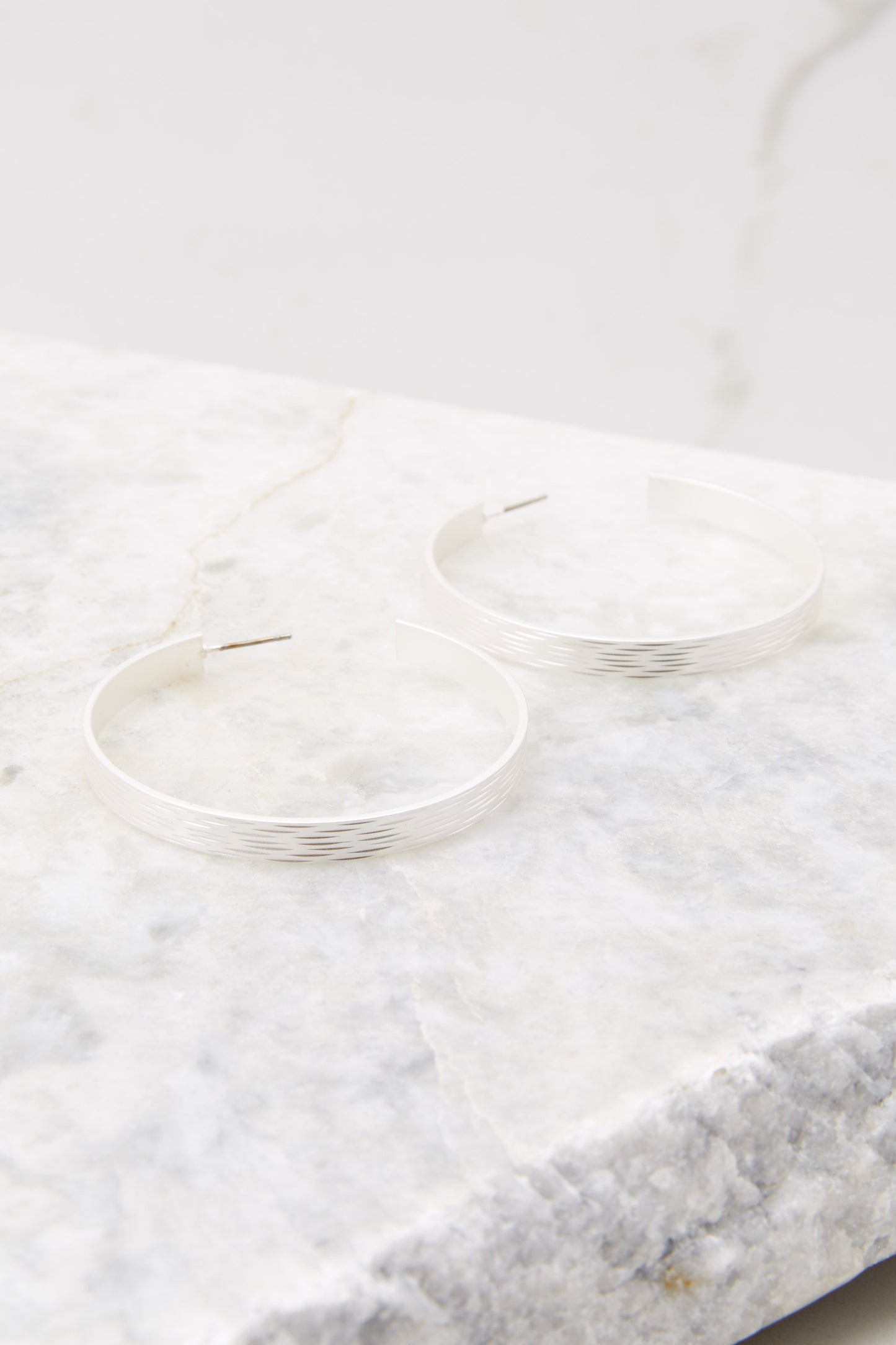 She's Perfection Matte Silver Hoops