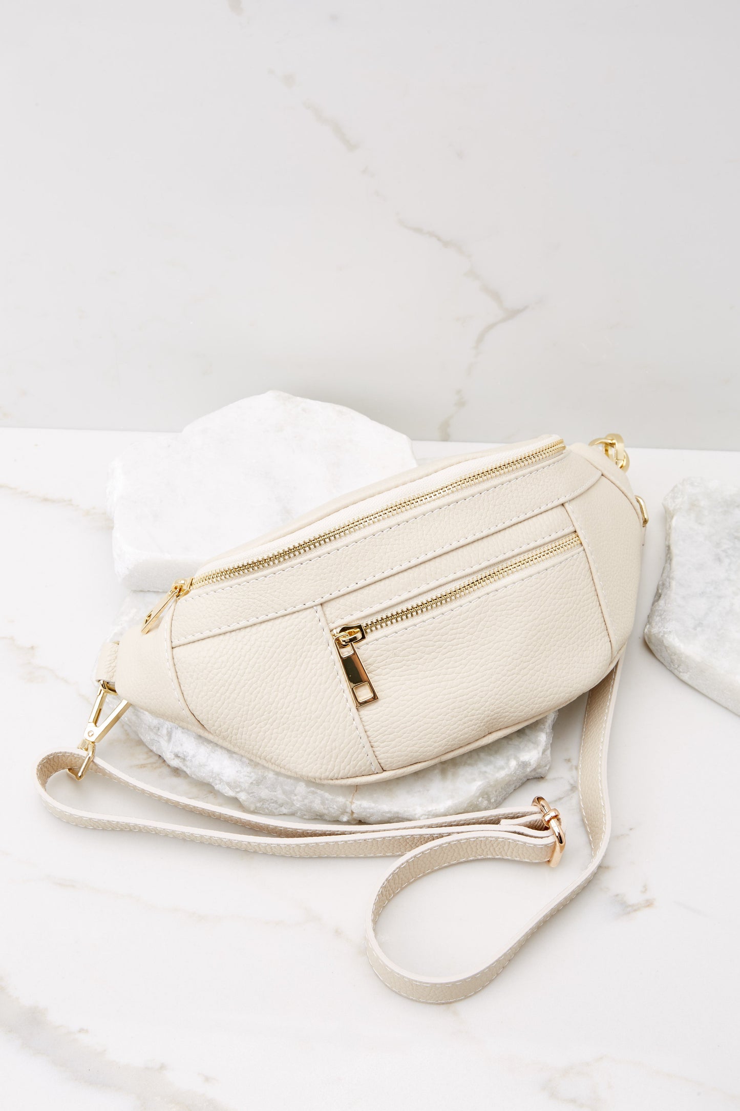 For Travel's Sake Beige Leather Fanny Pack