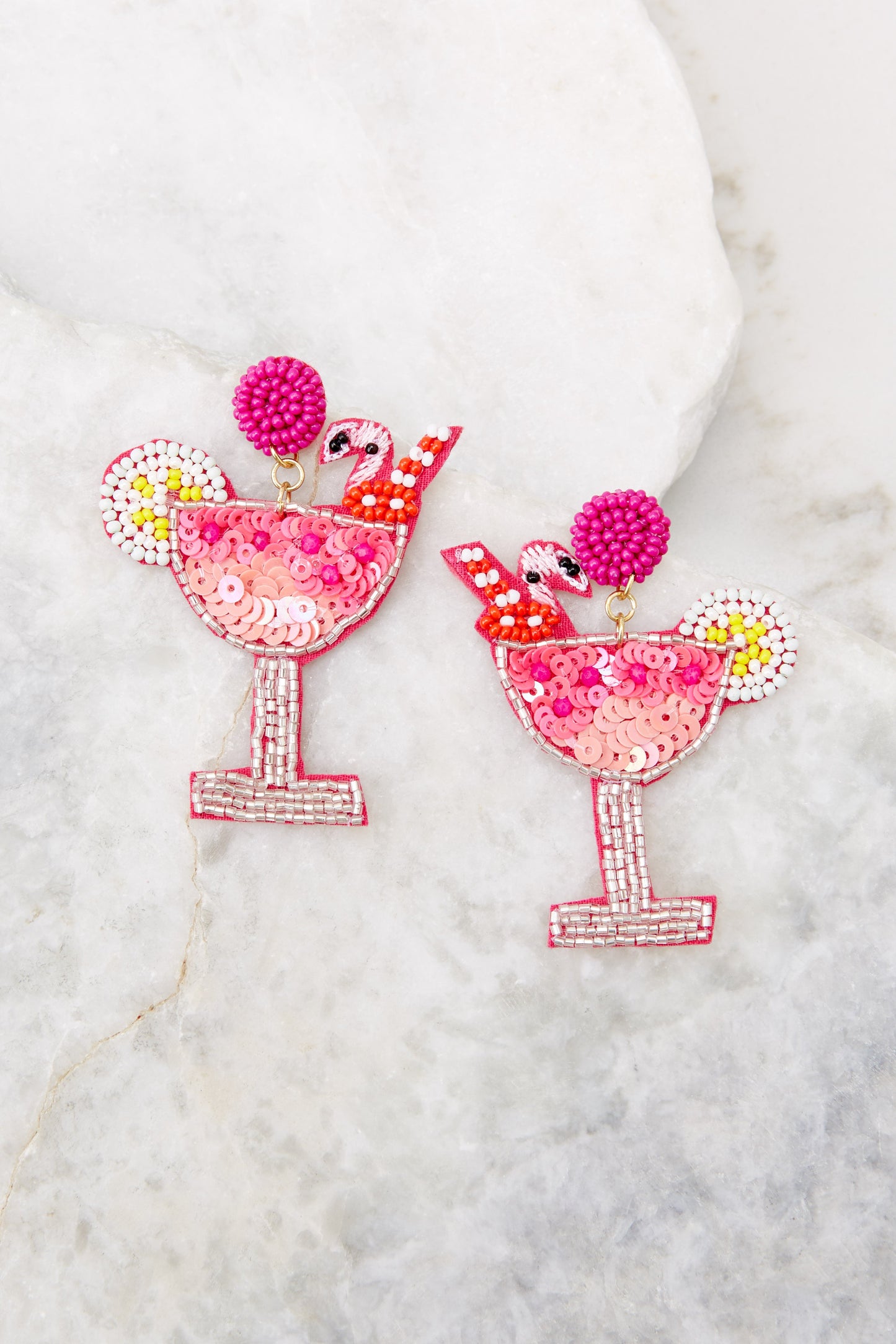 Sip By The Beach Pink Multi Beaded Earrings