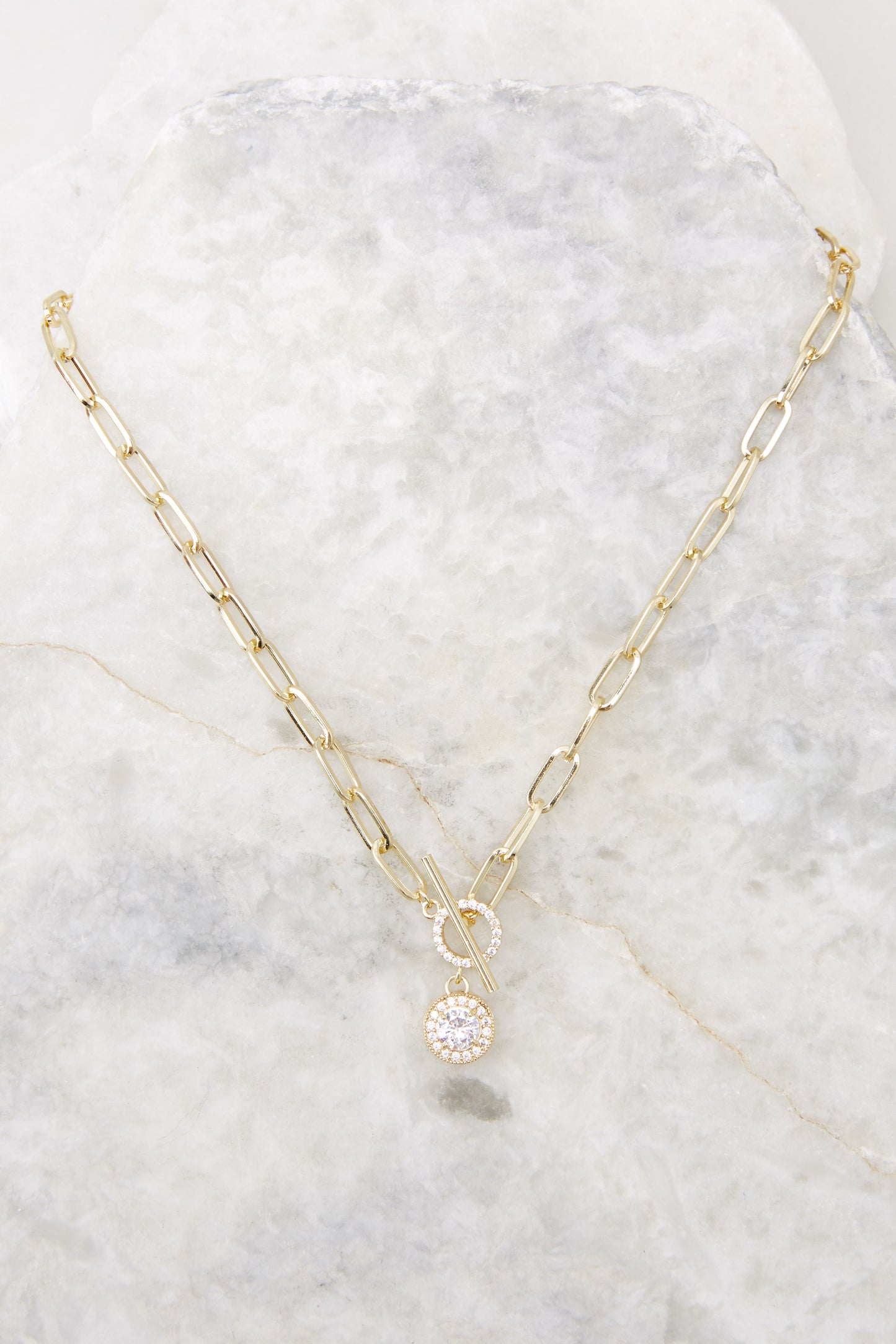 Drop Crystal Toggle Gold Necklace