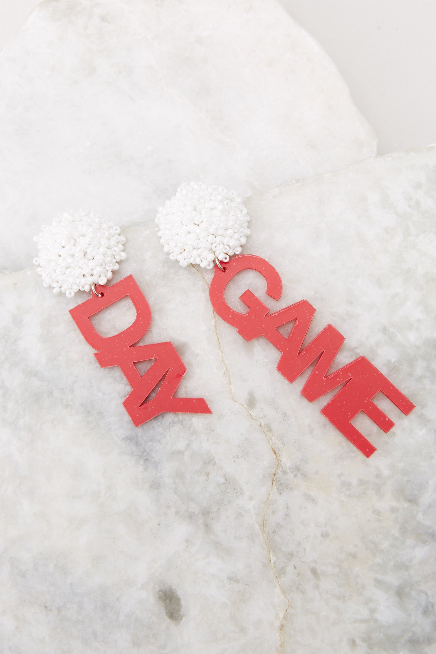 Game Day White And Red Beaded Earrings