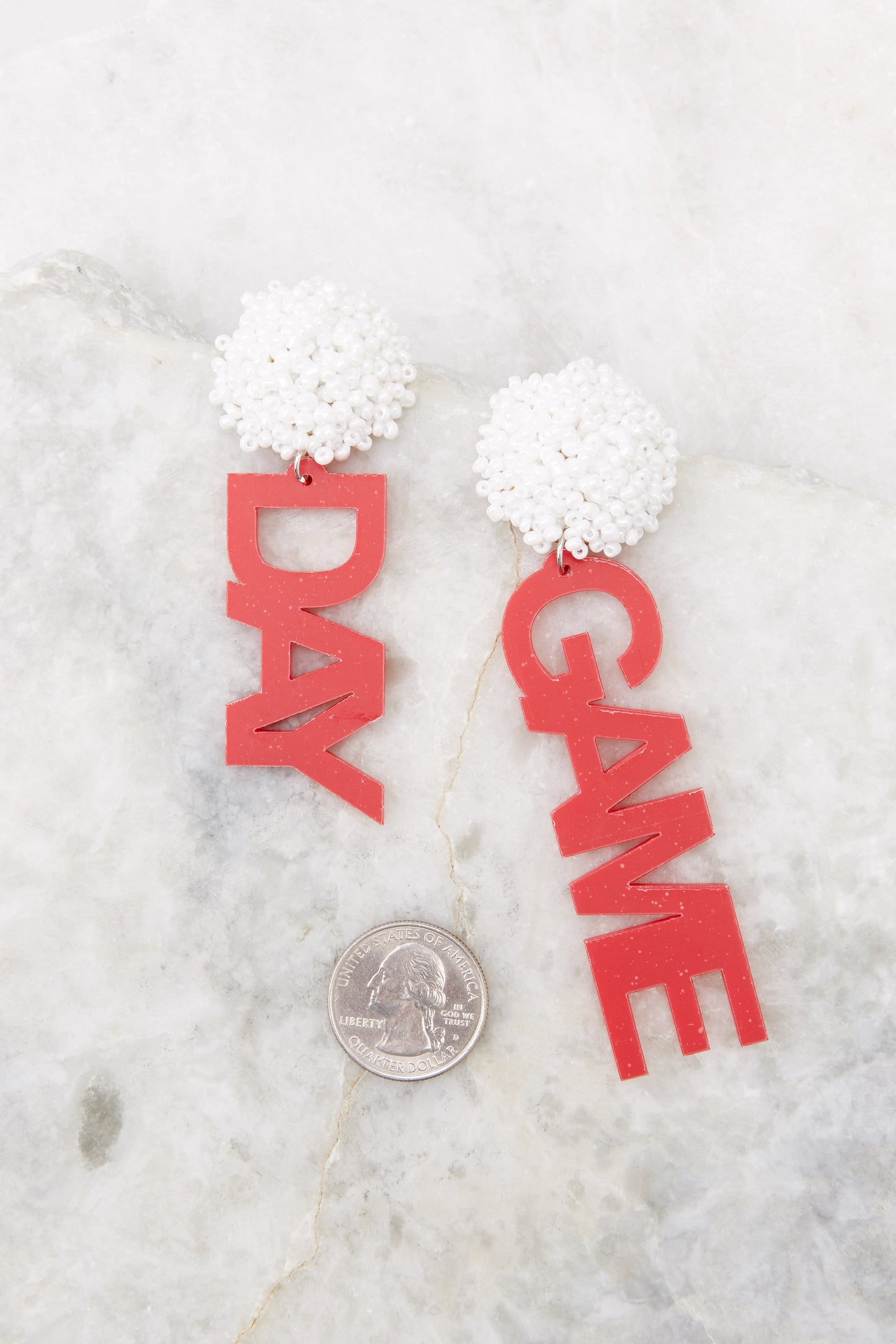 Game Day White And Red Beaded Earrings