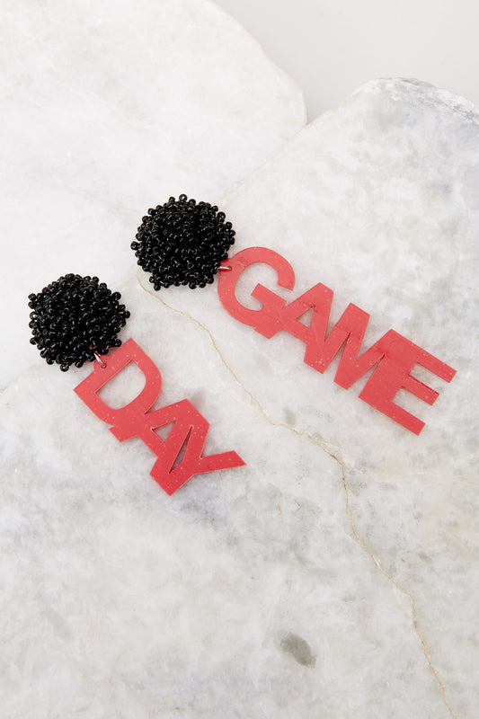 Game Day Black And Red Beaded Earrings