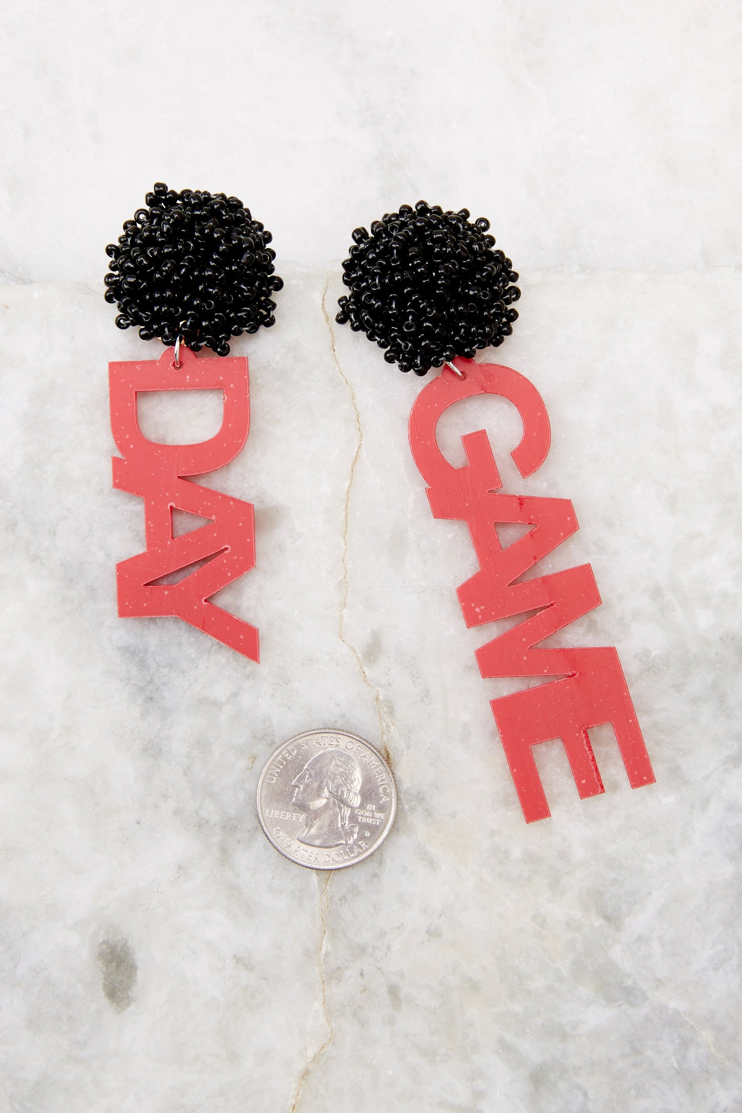 Game Day Black And Red Beaded Earrings