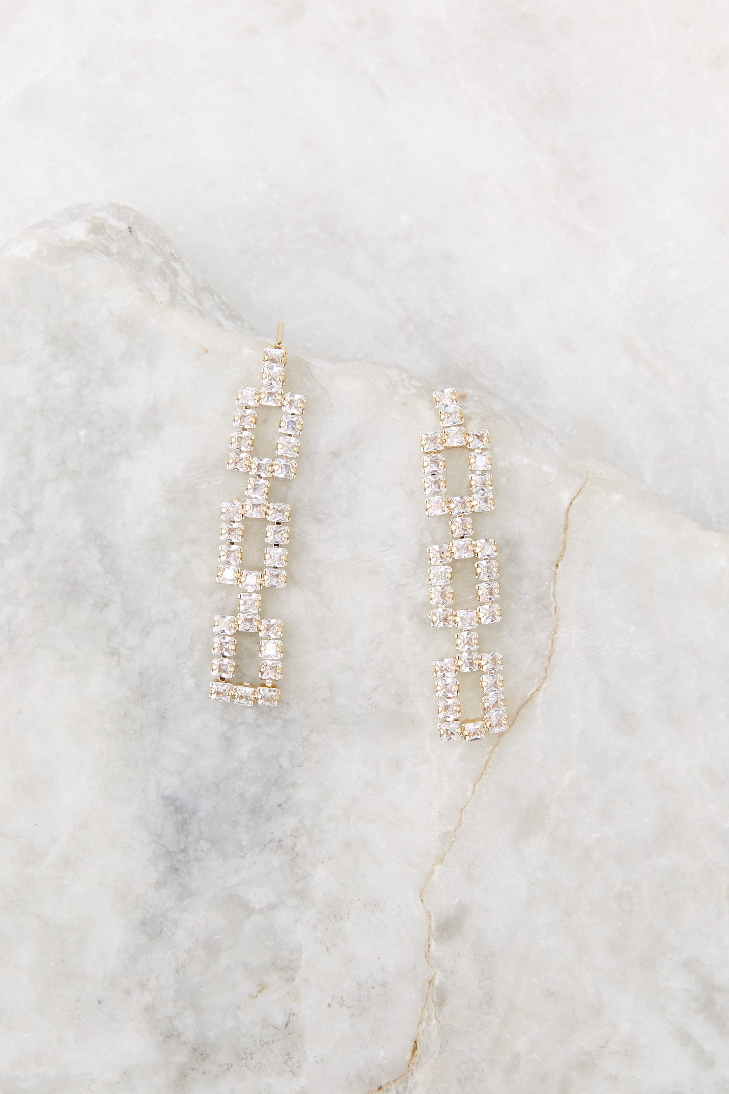 Drop Square Gold Crystal Earrings